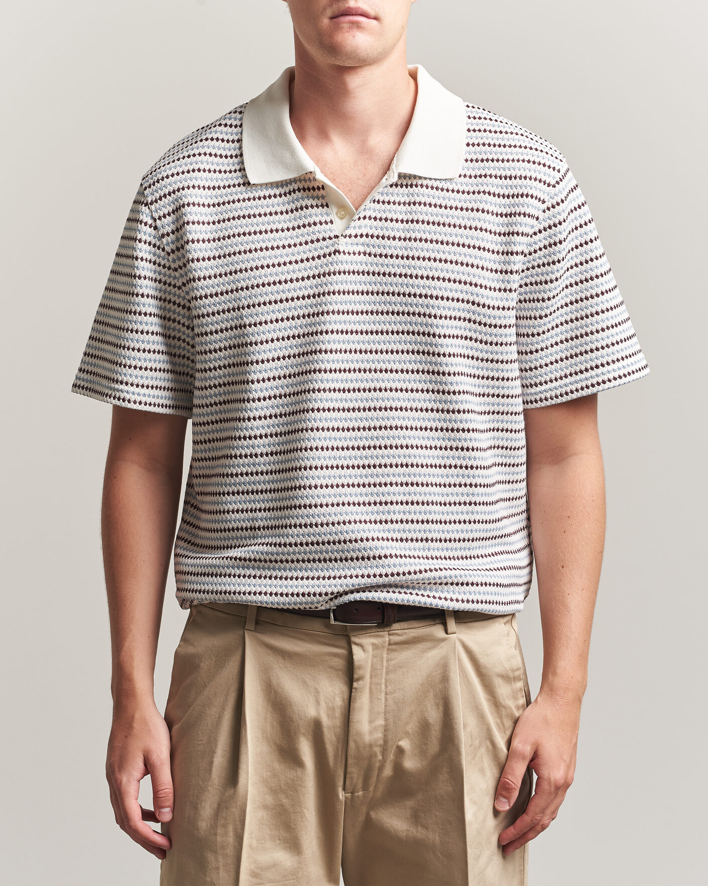 Men | Polo Shirts | LES DEUX | Knitted Stripe Polo Eggnog White