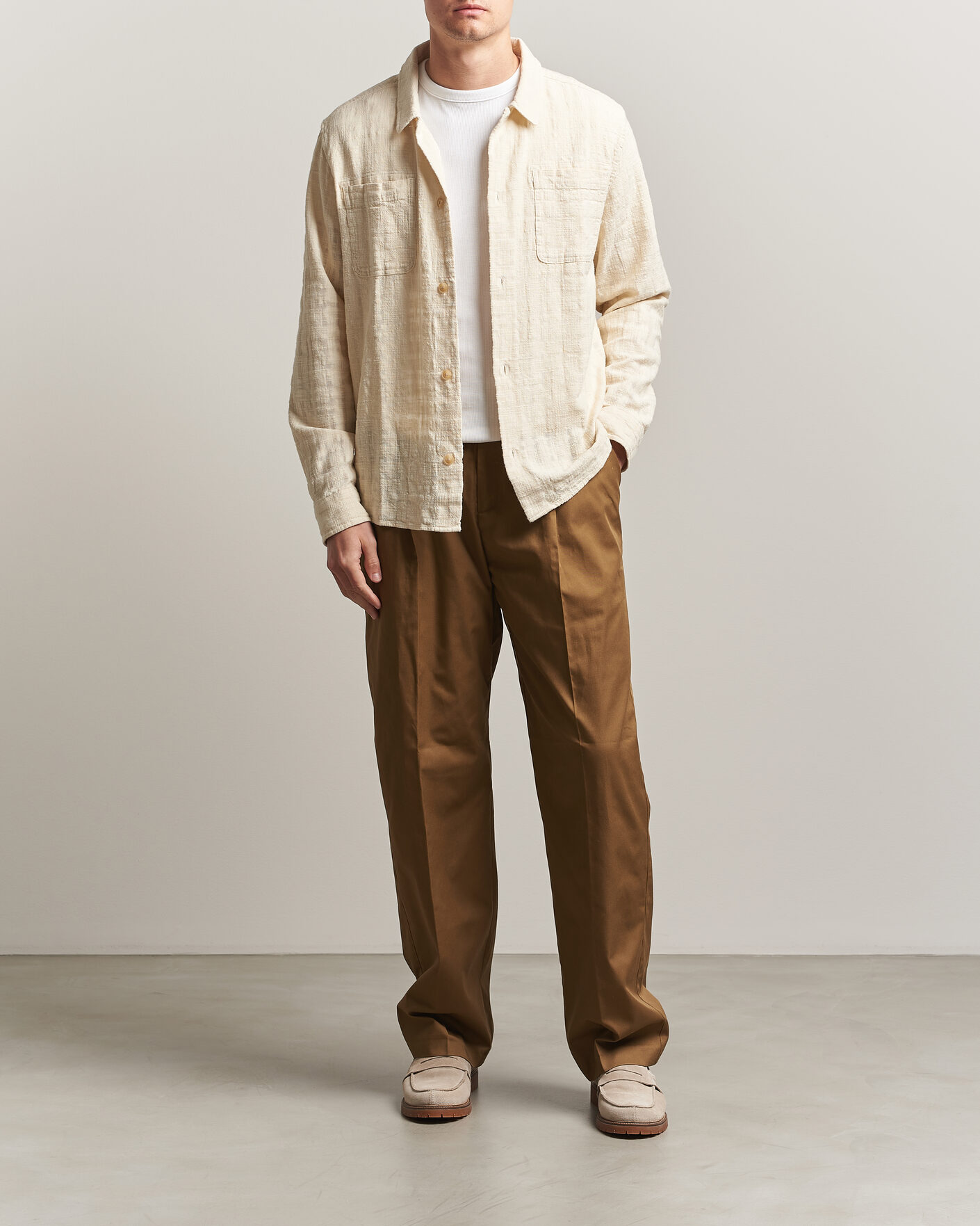 Men | Shirts | LES DEUX | Textured Slub Overshirt Ivory