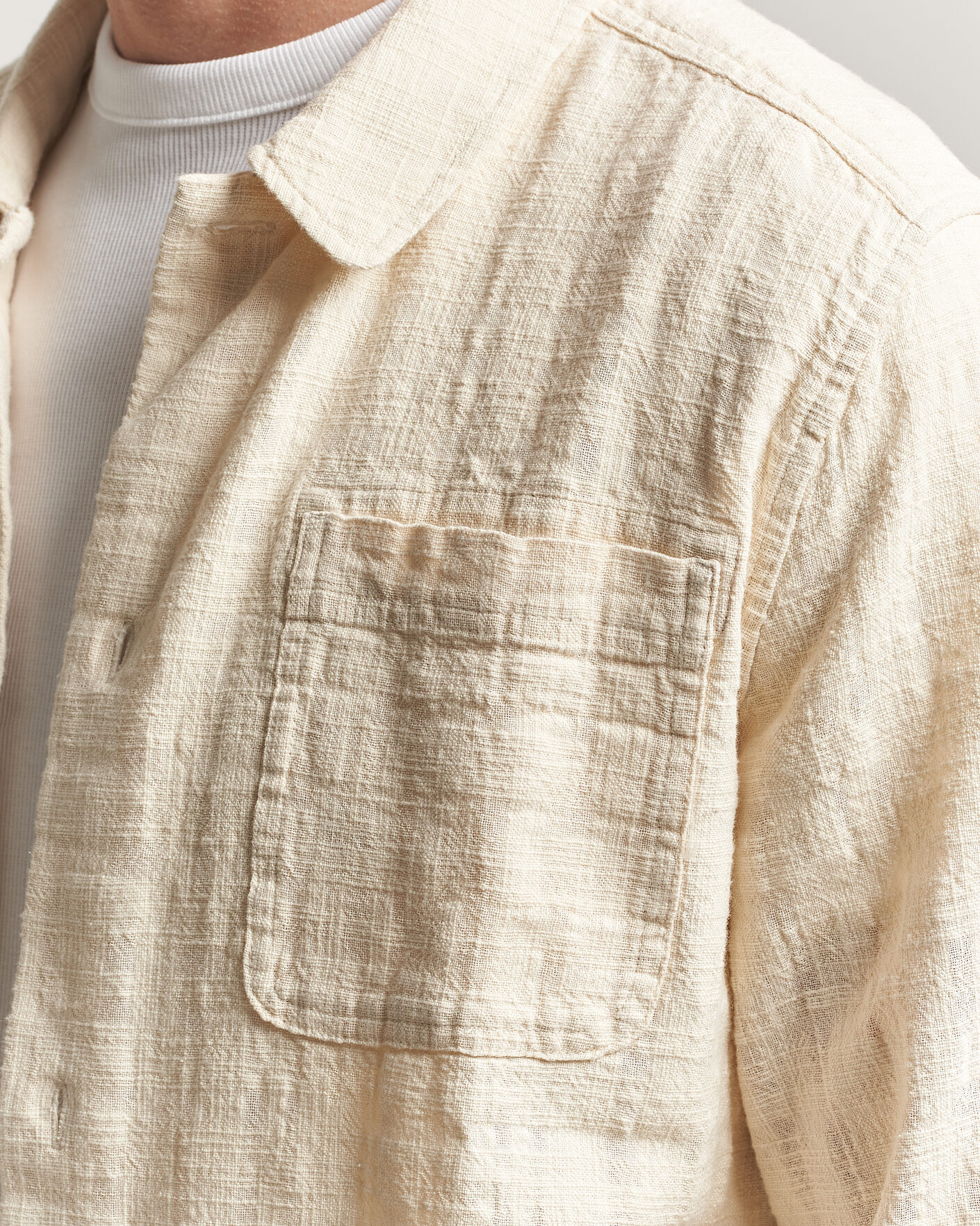 Men | Shirts | LES DEUX | Textured Slub Overshirt Ivory