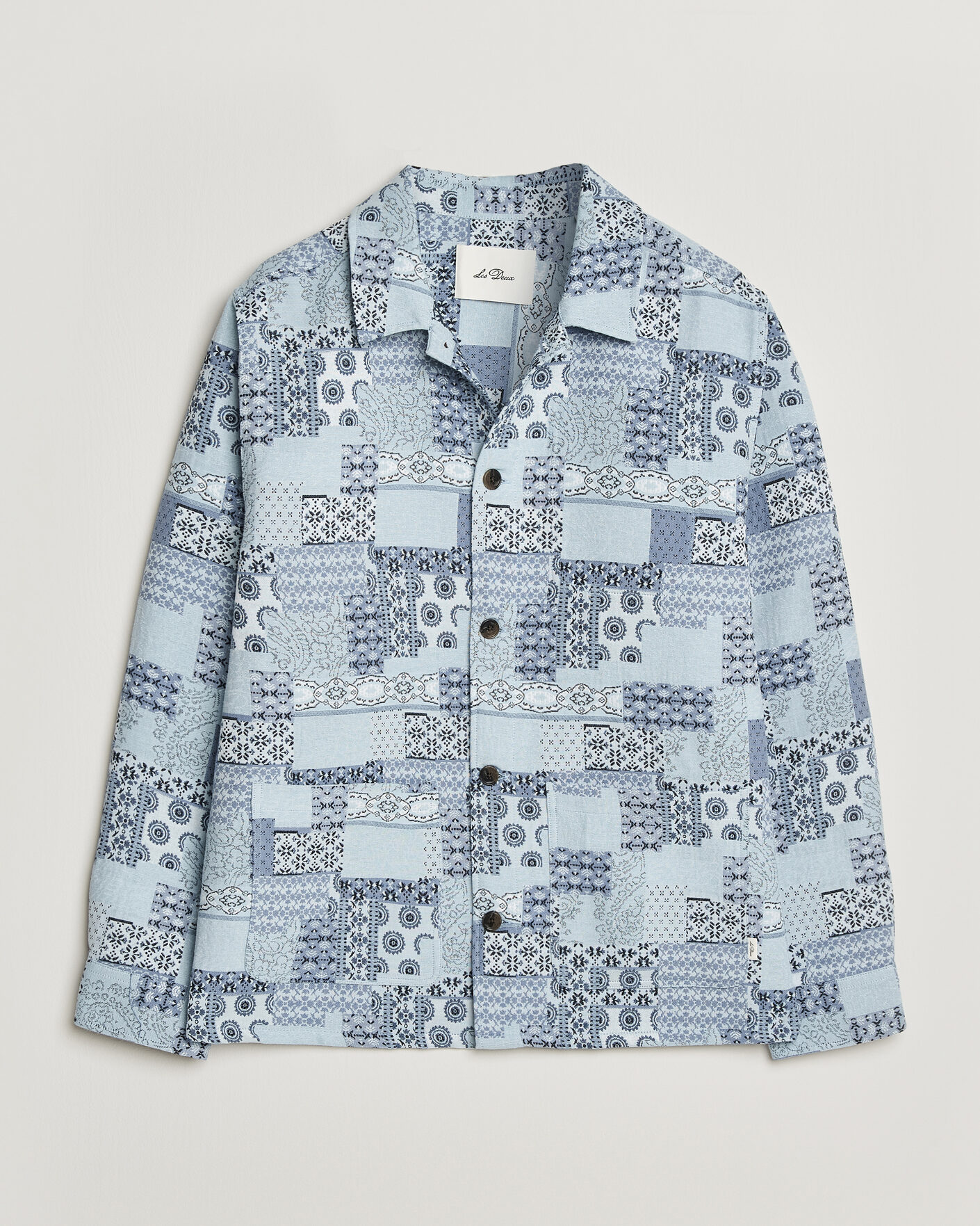 Men | Shirts | LES DEUX | Patchwork Jacquard Overshirt Skyway Blue