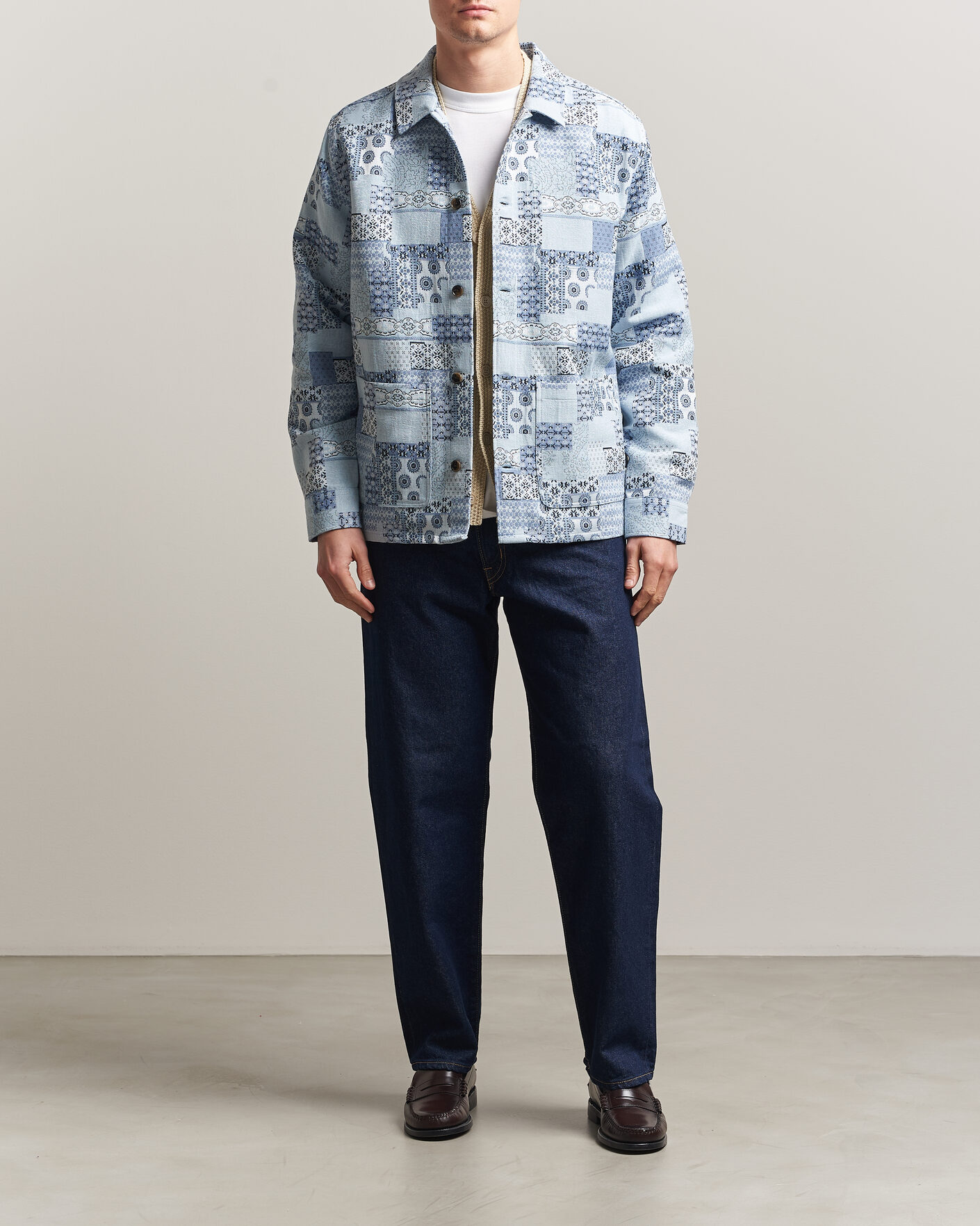 Les Deux Patchwork Jacquard Overshirt Skyway Blue at CareOfCarl.com