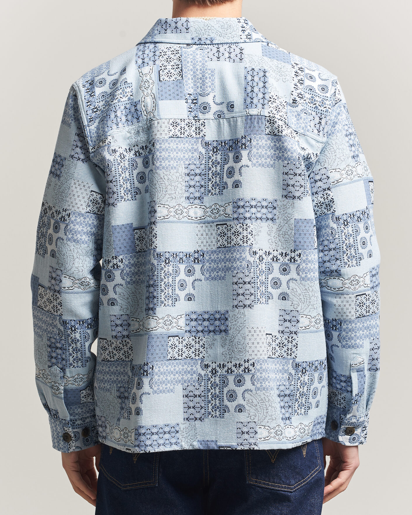 Men | Shirts | LES DEUX | Patchwork Jacquard Overshirt Skyway Blue