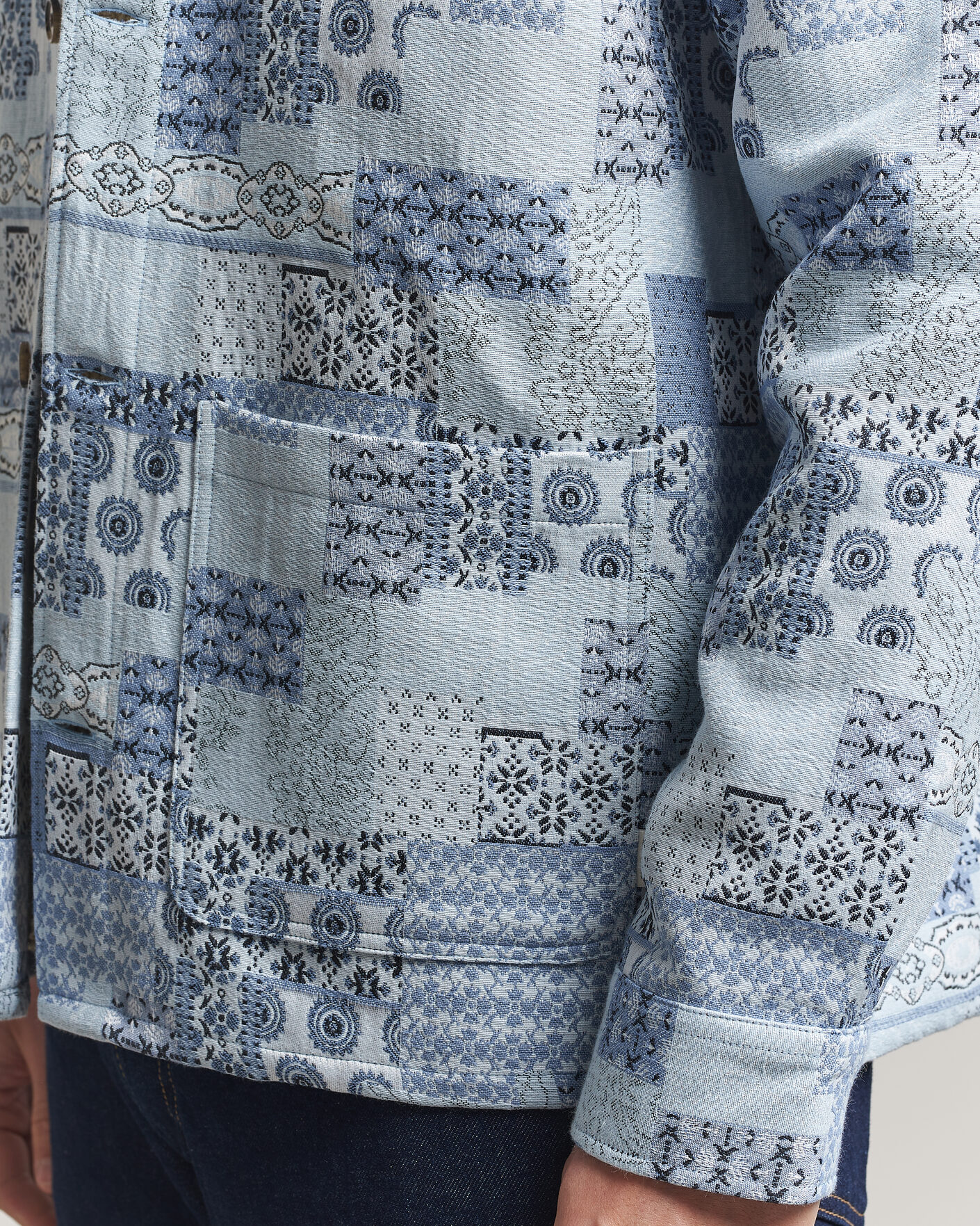 Men | Shirts | LES DEUX | Patchwork Jacquard Overshirt Skyway Blue