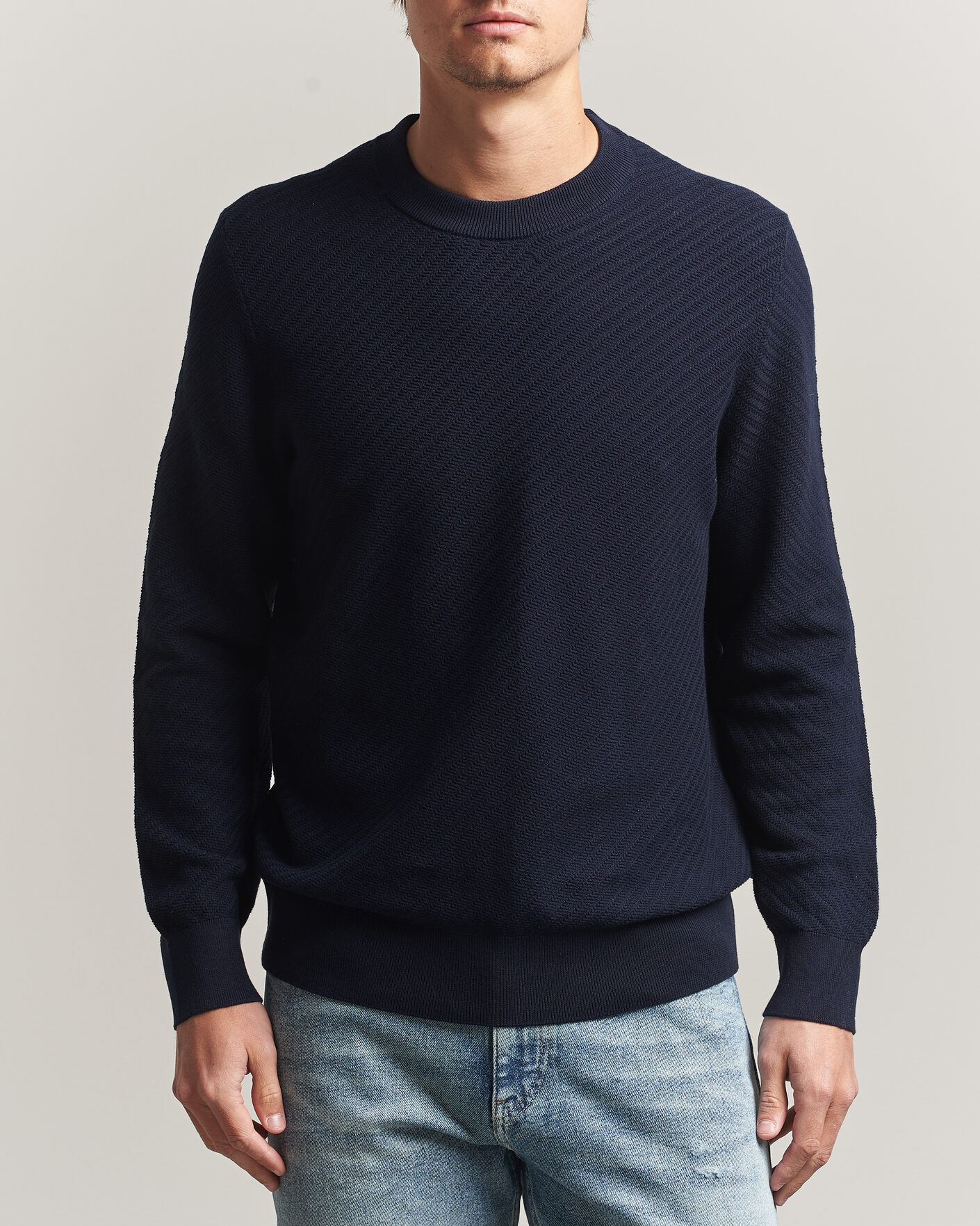 Men | Sweaters & Knitwear | BOSS BLACK | Lofranco Structured Knitted Sweater Dark Blue