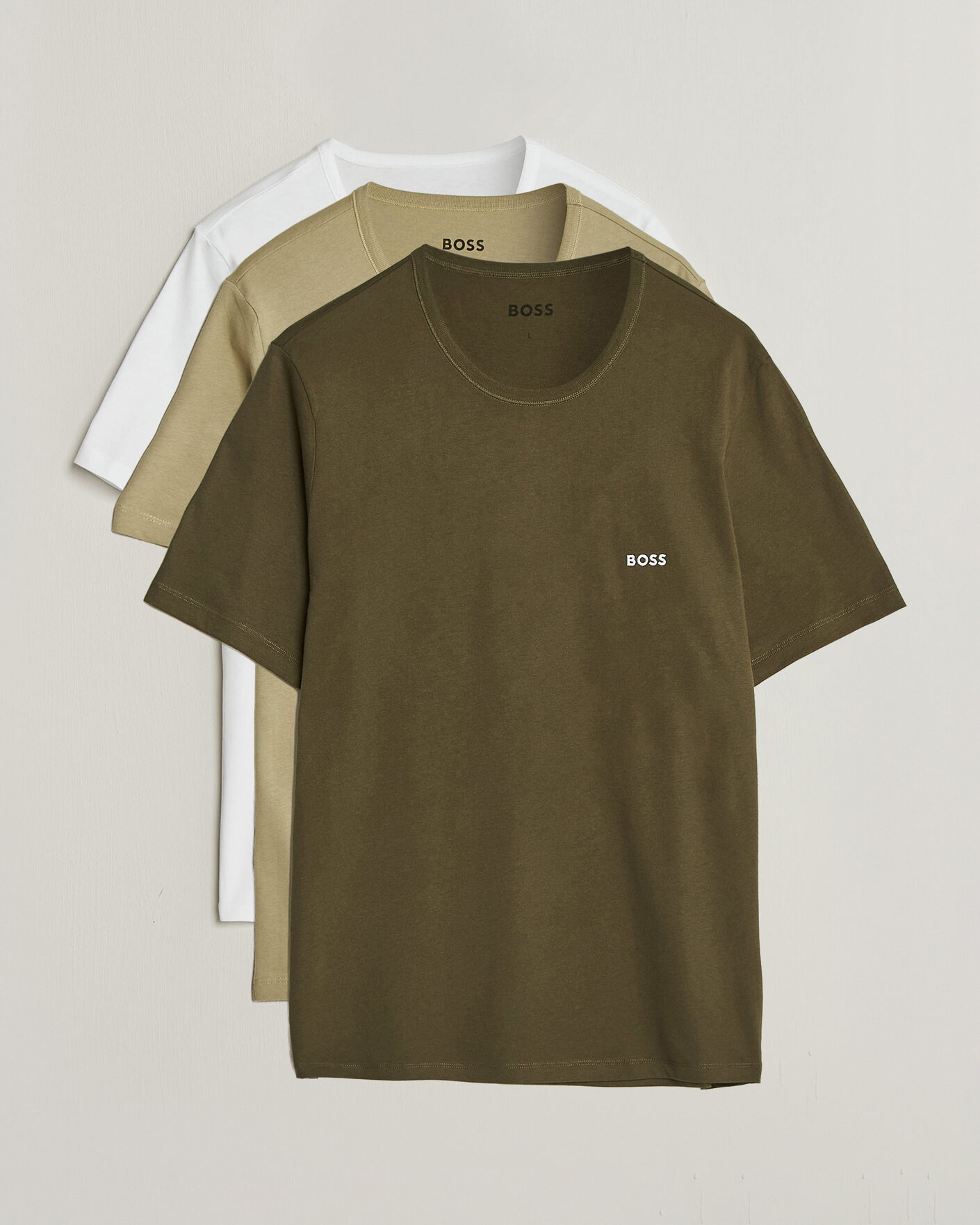 Men | T-Shirts | BOSS BLACK | 3-Pack Crew Neck T-Shirt Green/Beige/White