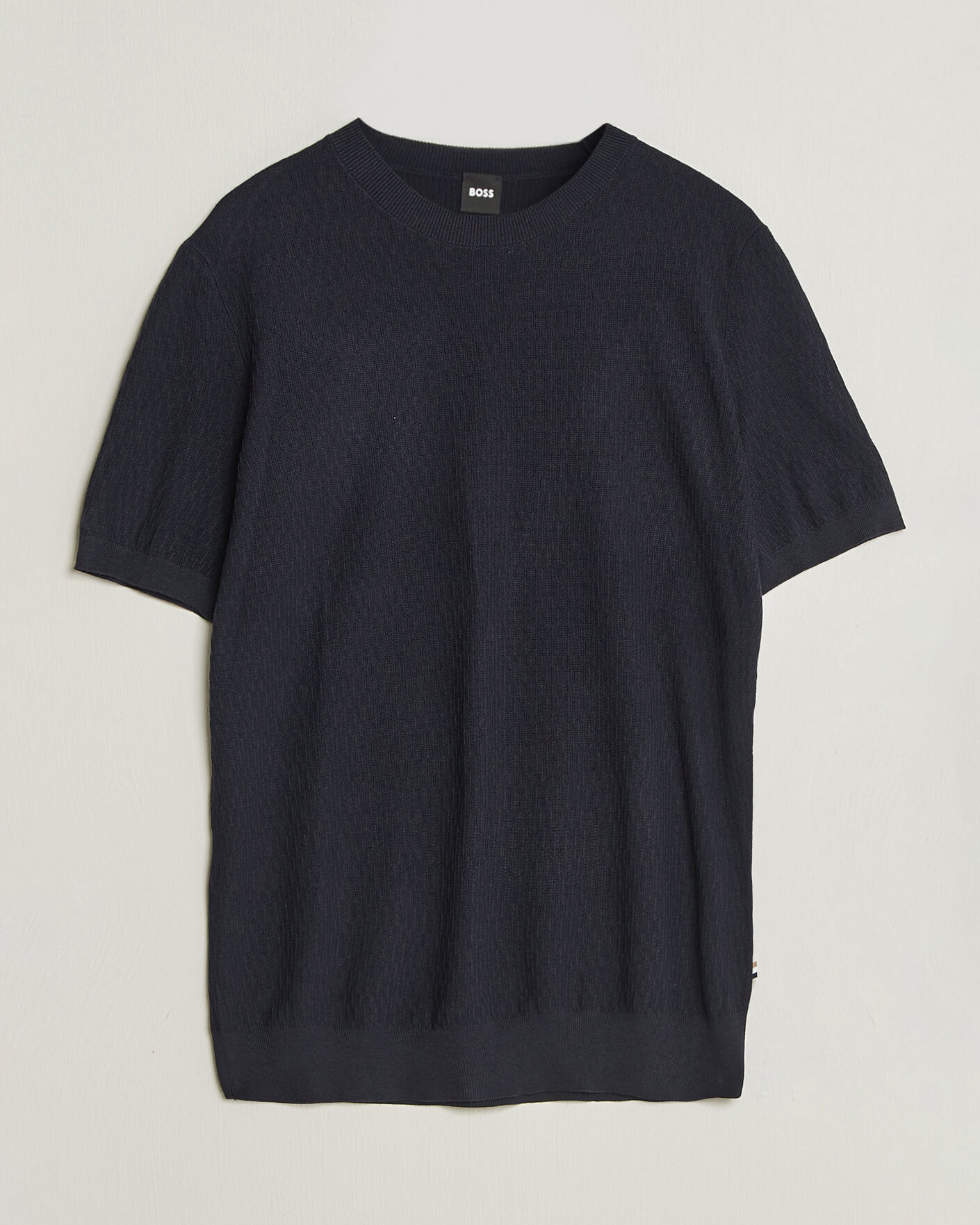 Men | T-Shirts | BOSS BLACK | Laruso Structured Knitted T-Shirt Dark Blue