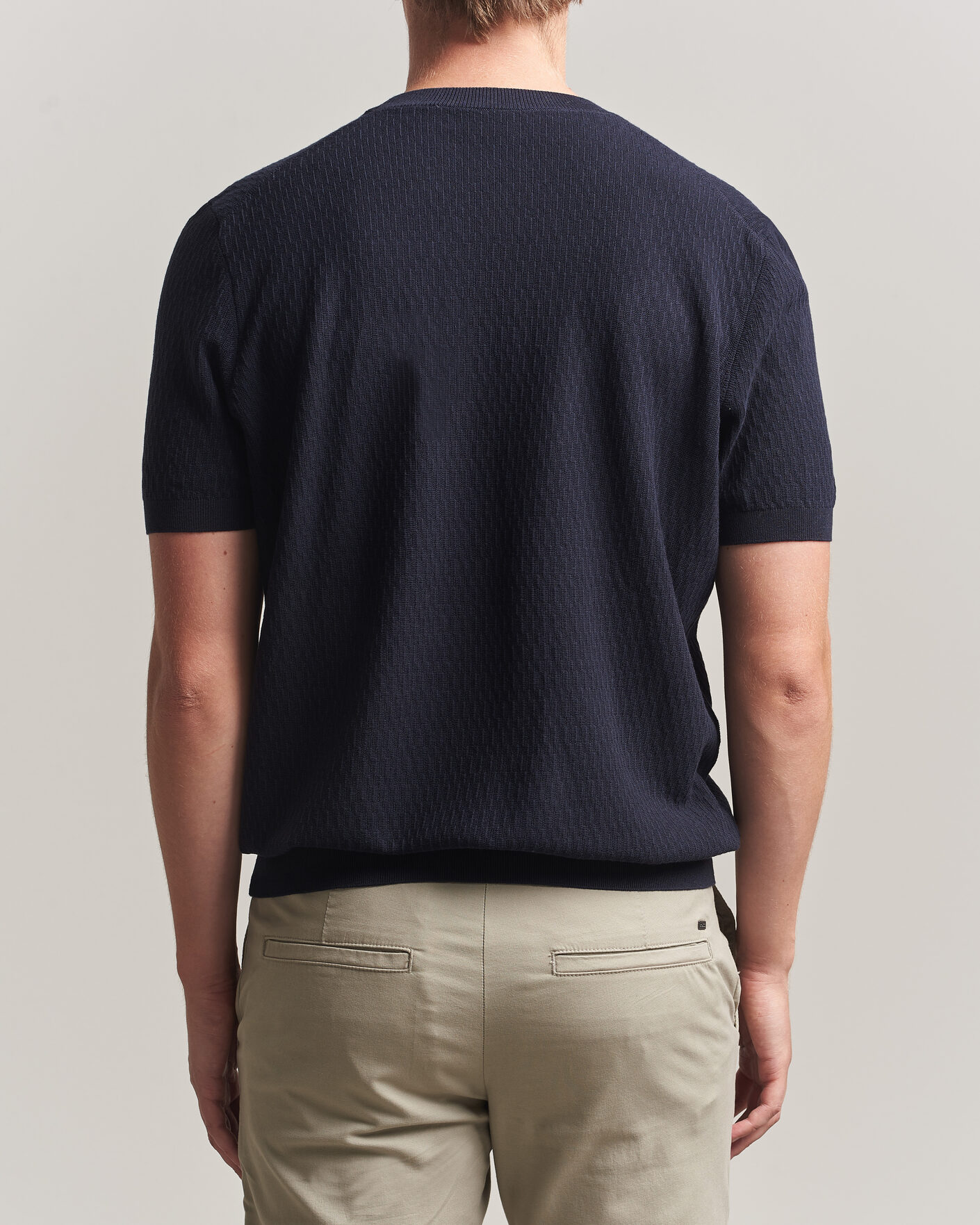 Men | T-Shirts | BOSS BLACK | Laruso Structured Knitted T-Shirt Dark Blue