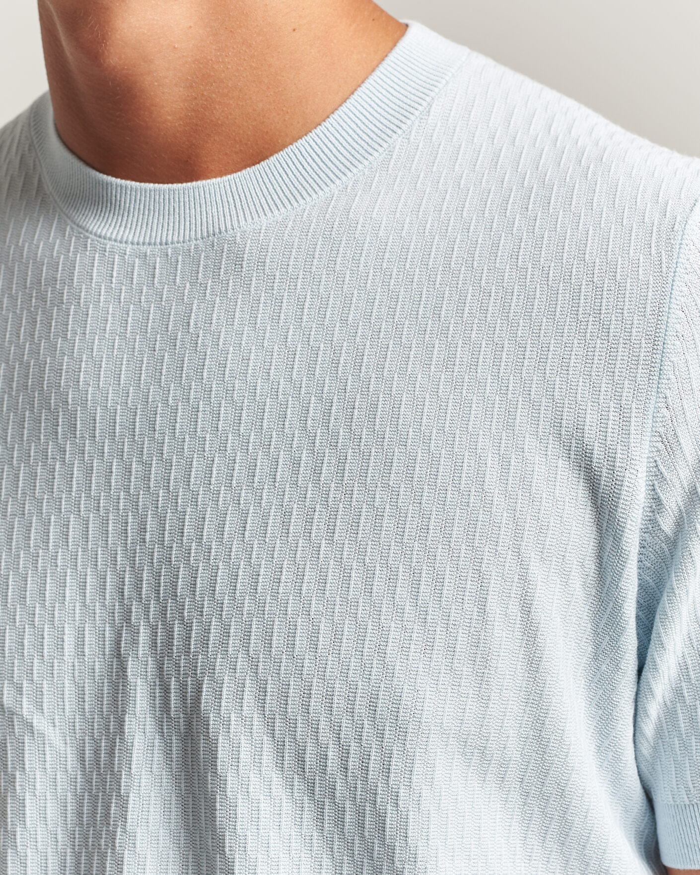 Men | T-Shirts | BOSS BLACK | Laruso Structured Knitted T-Shirt Open Blue