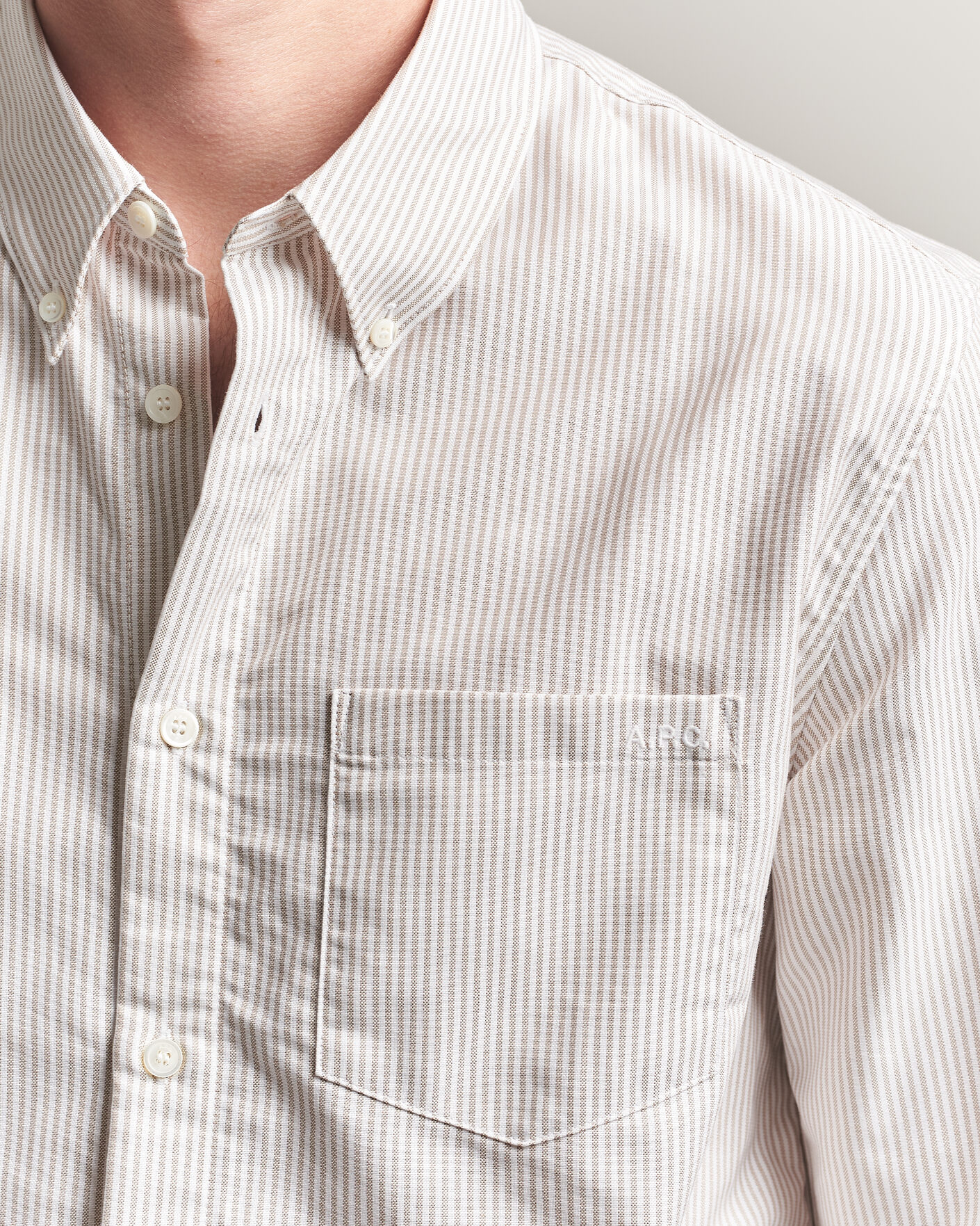 Men | Shirts | A.P.C. | Greg Striped Oxford Shirt Beige/White