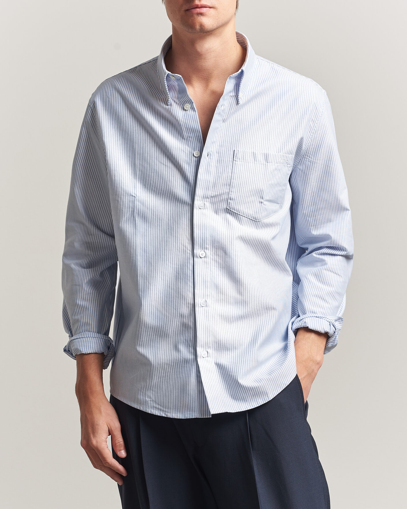 Men | Shirts | A.P.C. | Greg Striped Oxford Shirt Blue/White