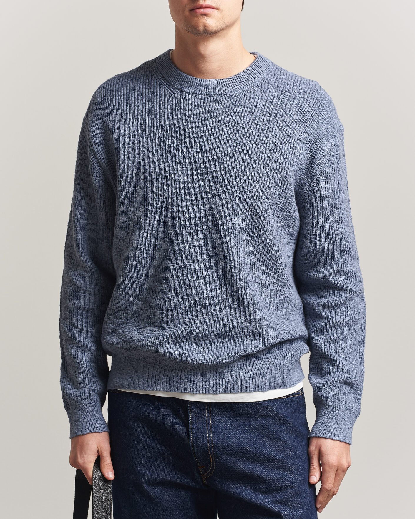NN07 Russell Cotton Knitted Sweater Stone Blue at CareOfCarl.com