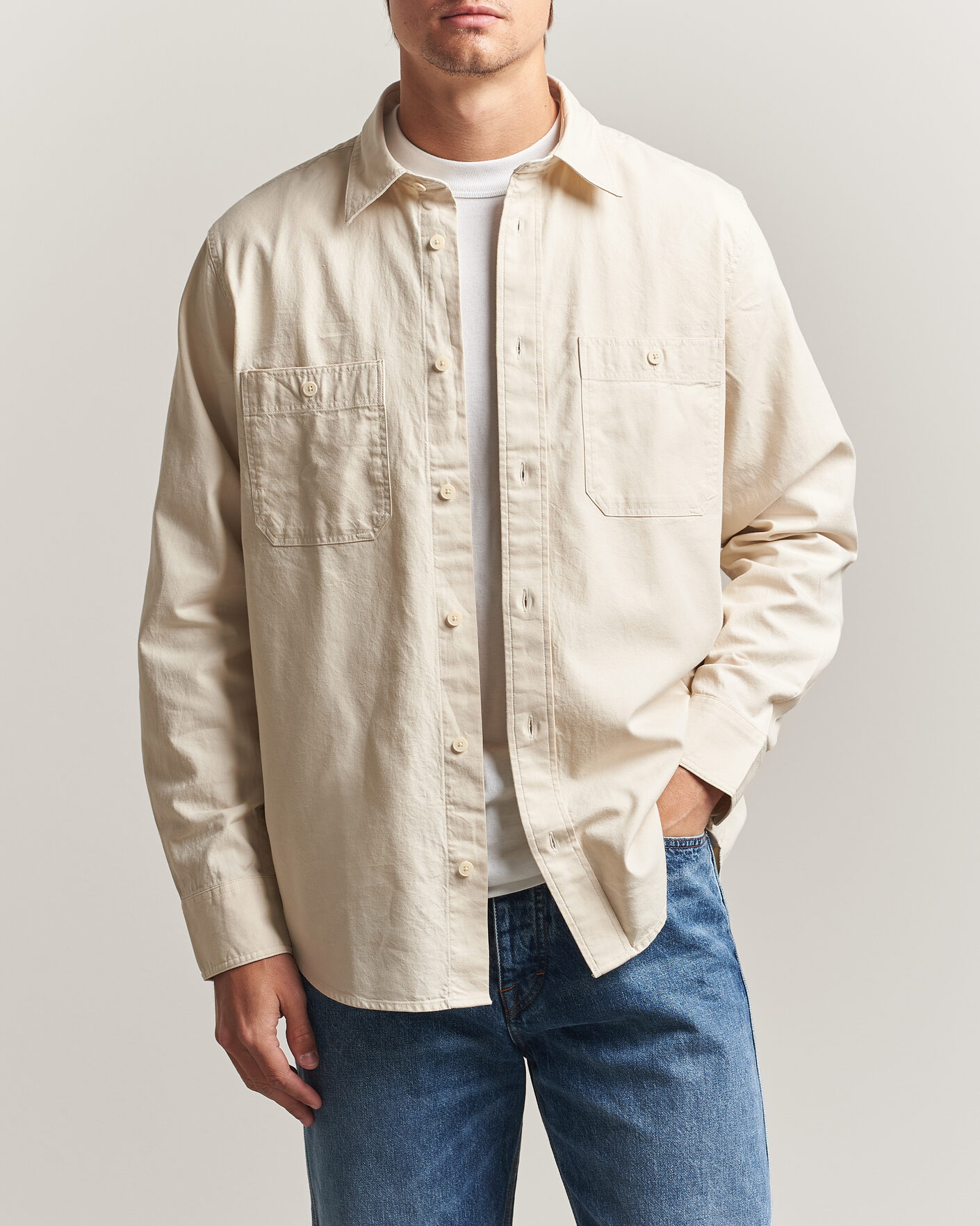 Men | Shirts | NN07 | Colby Twill Overshirt Ivory