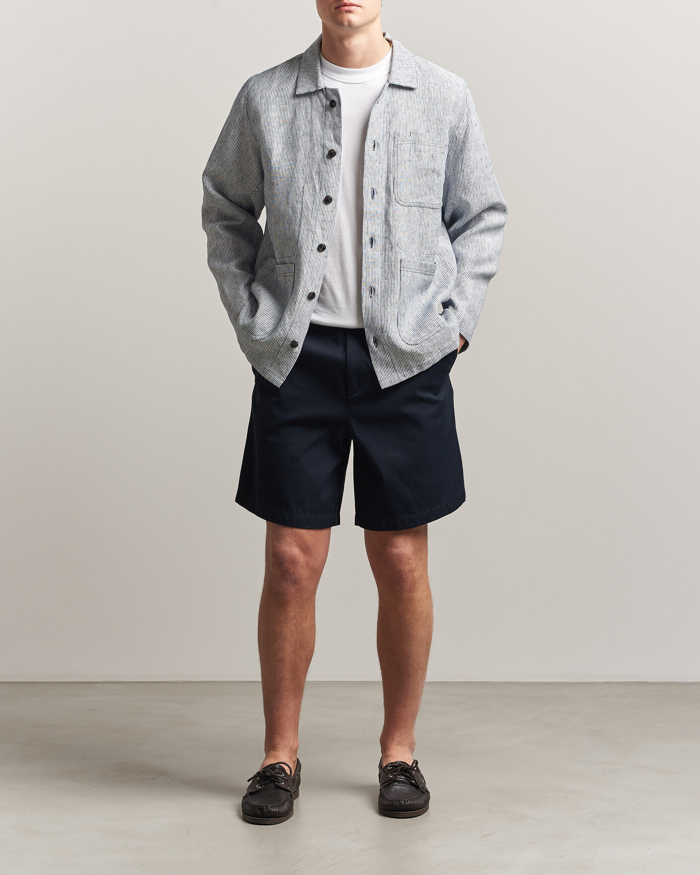 Men | Shirts | Peregrine | Windsor Linen Shacket Navy Stripe