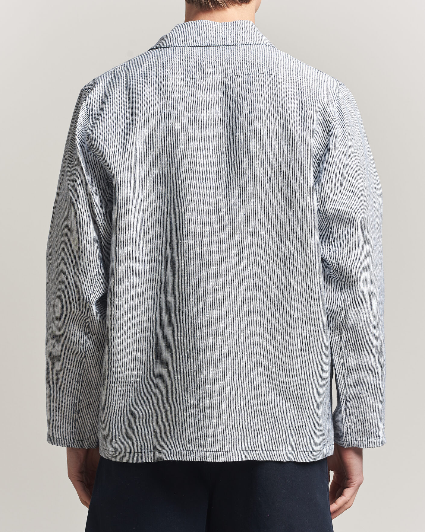 Men | Shirts | Peregrine | Windsor Linen Shacket Navy Stripe