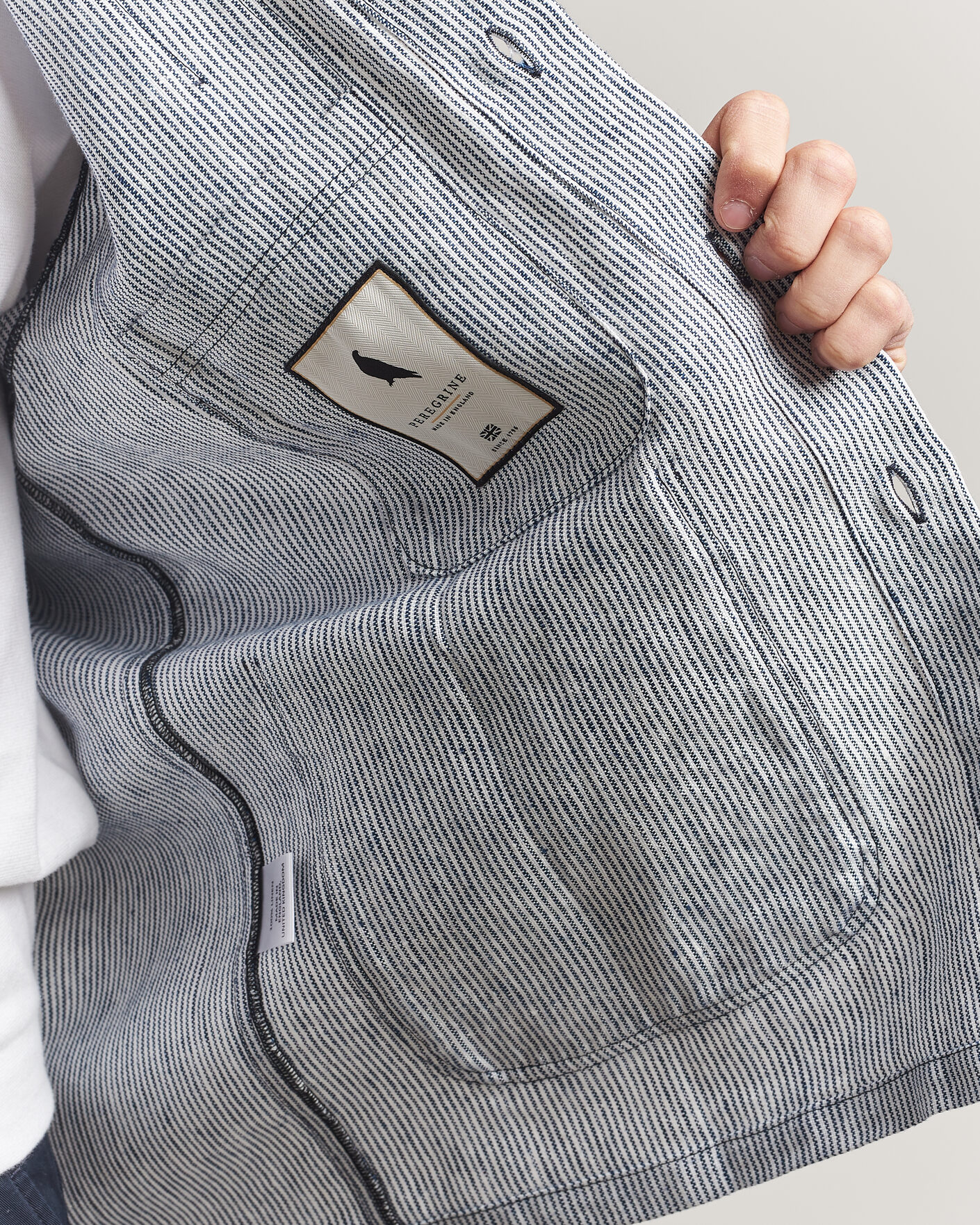 Men | Shirts | Peregrine | Windsor Linen Shacket Navy Stripe