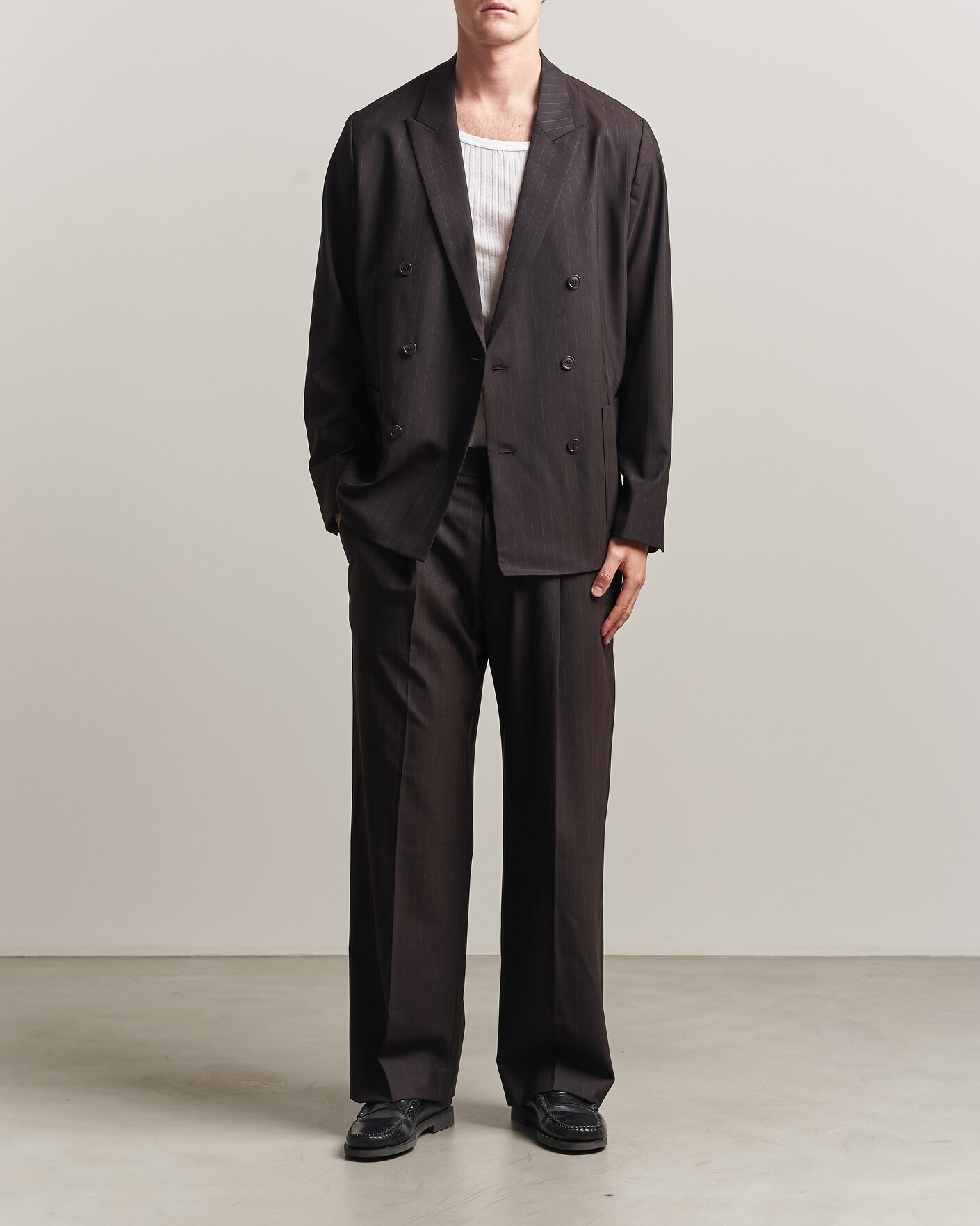 Men | Blazers | NN07 | Jordin Pinstriped Double Breasted Blazer Dark Brown