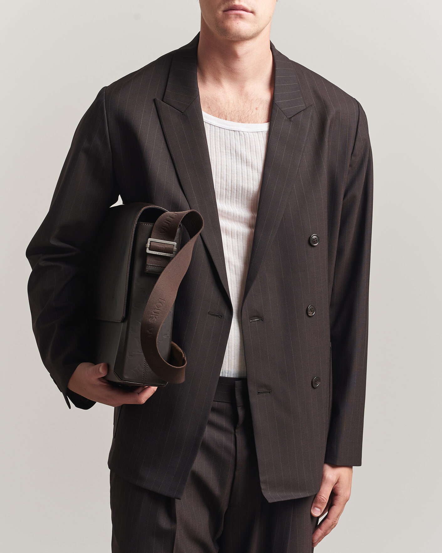 Men | Blazers | NN07 | Jordin Pinstriped Double Breasted Blazer Dark Brown