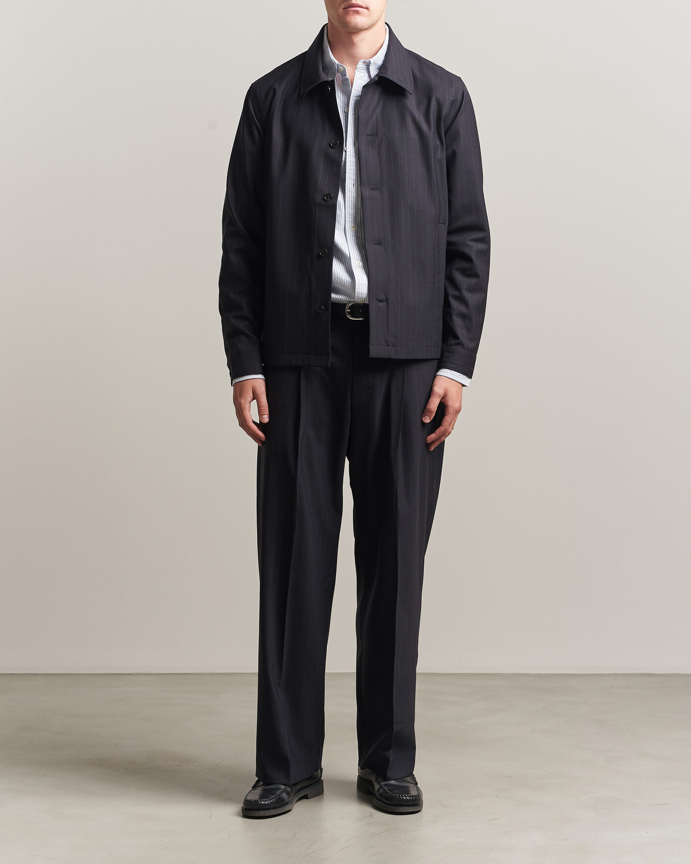 Men | Trousers | NN07 | Kay Pinstriped Pleated Trousers Navy Blue