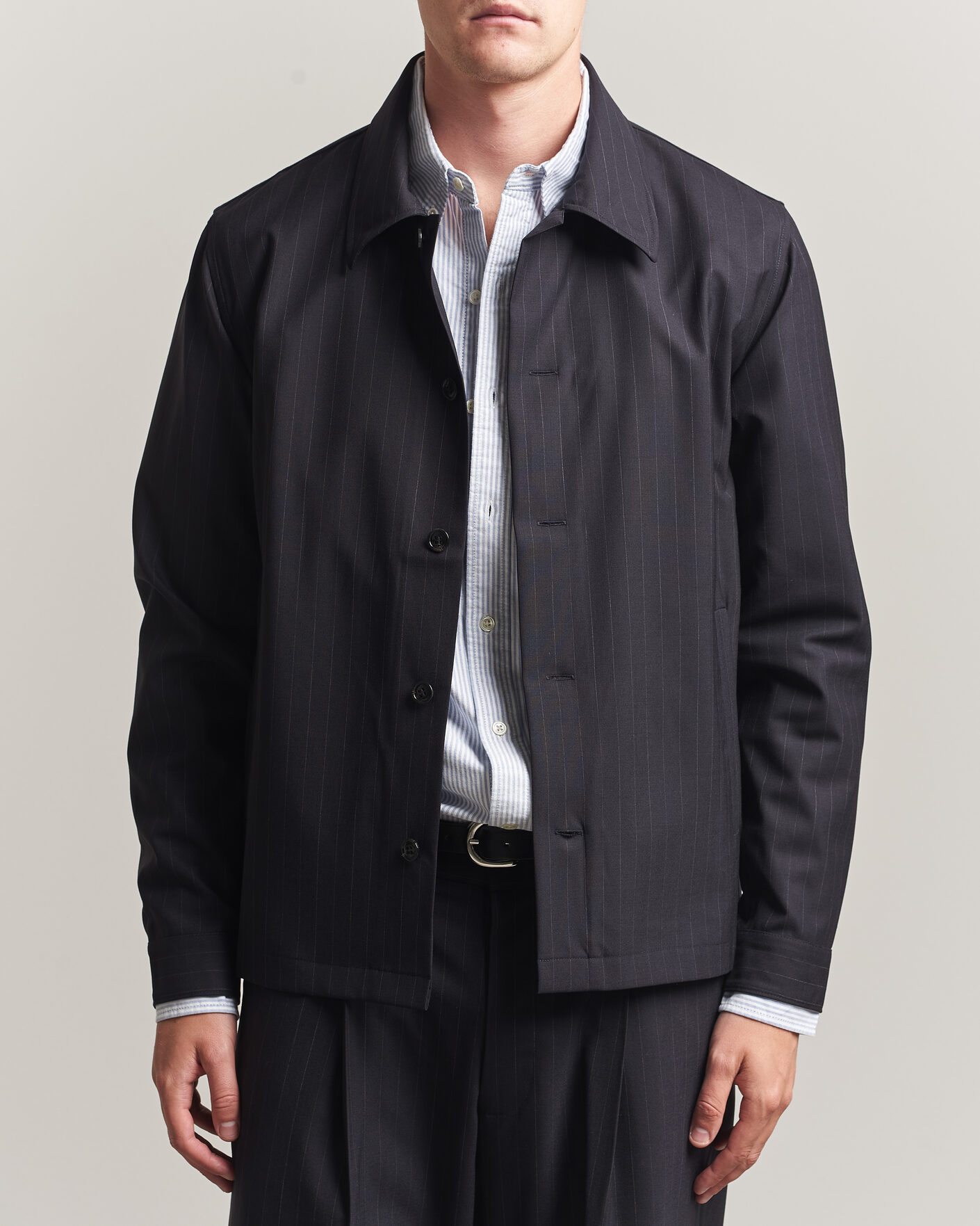 Men | Shirts | NN07 | Zander Pinstriped Overshirt Navy Blue
