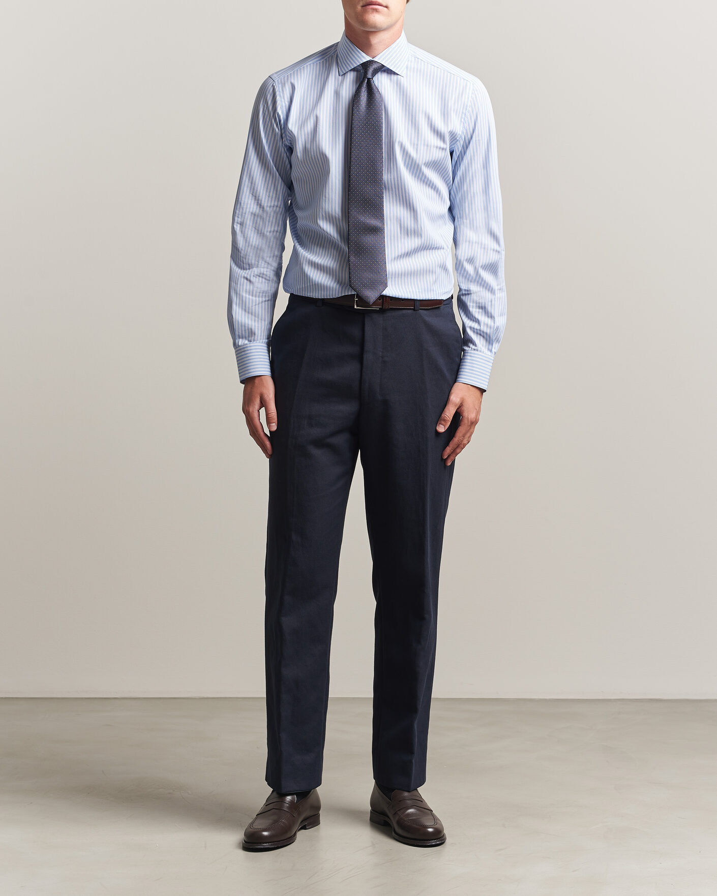 Men | Shirts | Brioni | Poplin Cotton Dress Shirt Light Blue Stripe