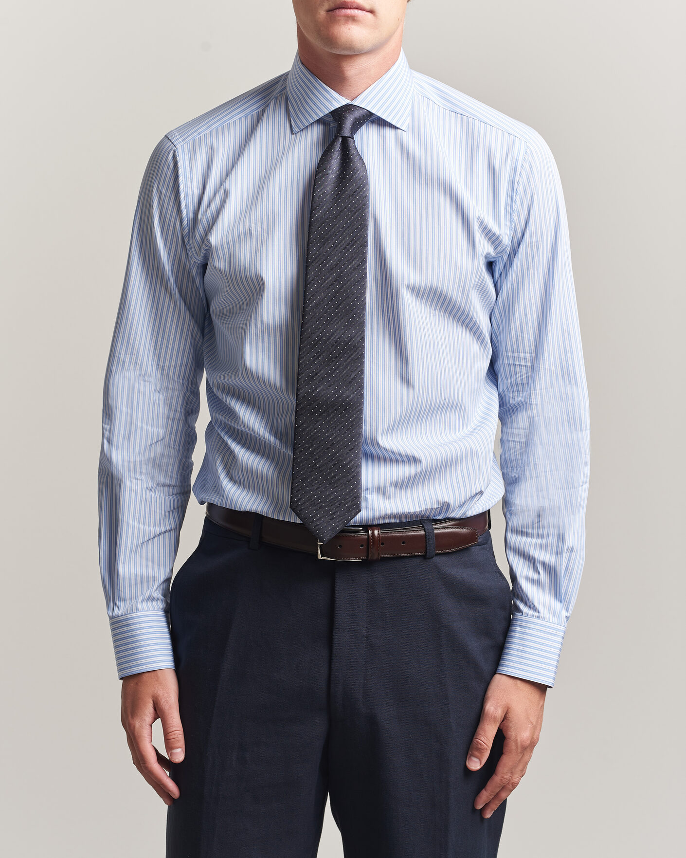 Men | Shirts | Brioni | Poplin Cotton Dress Shirt Light Blue Stripe