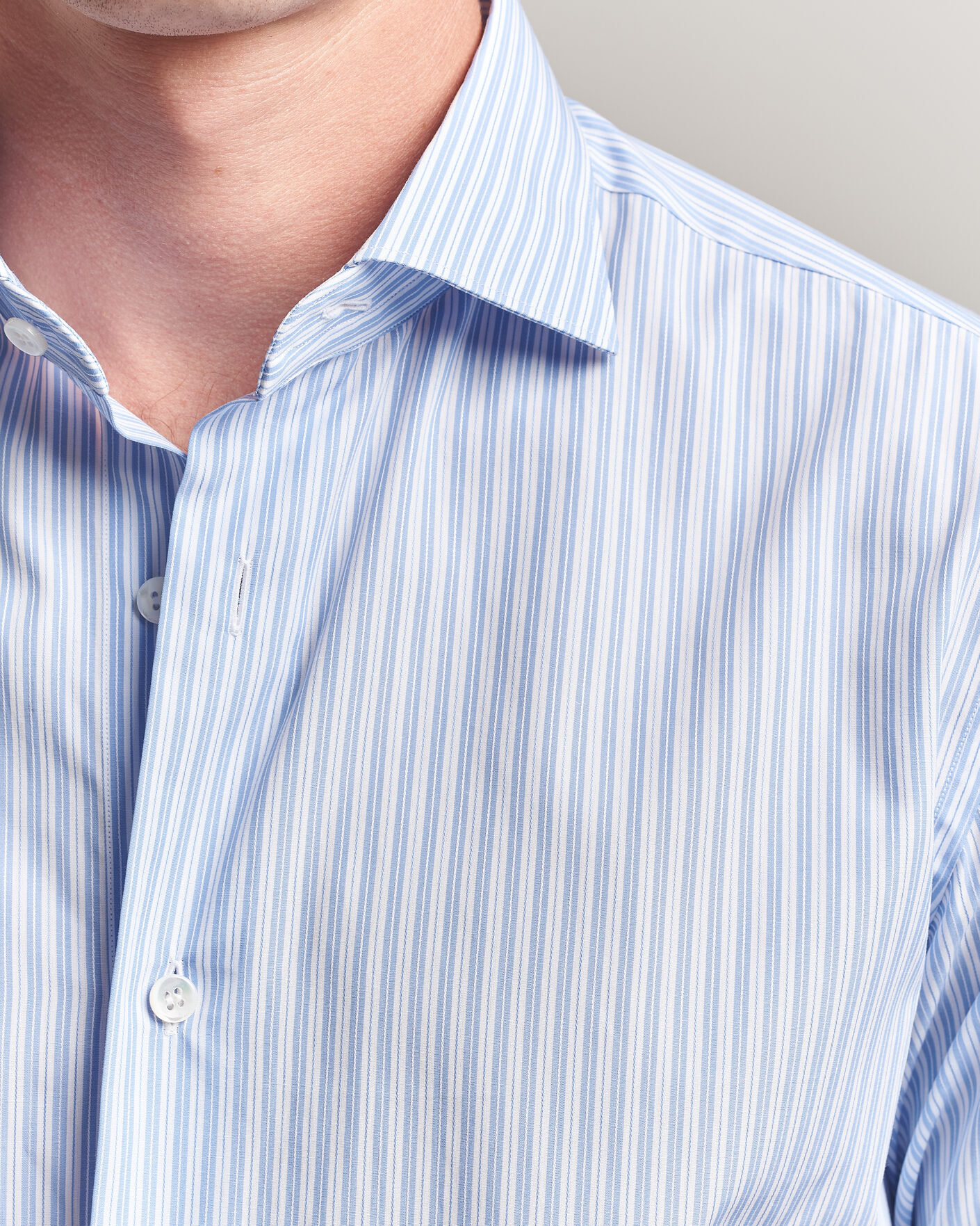 Men | Shirts | Brioni | Poplin Cotton Dress Shirt Light Blue Stripe