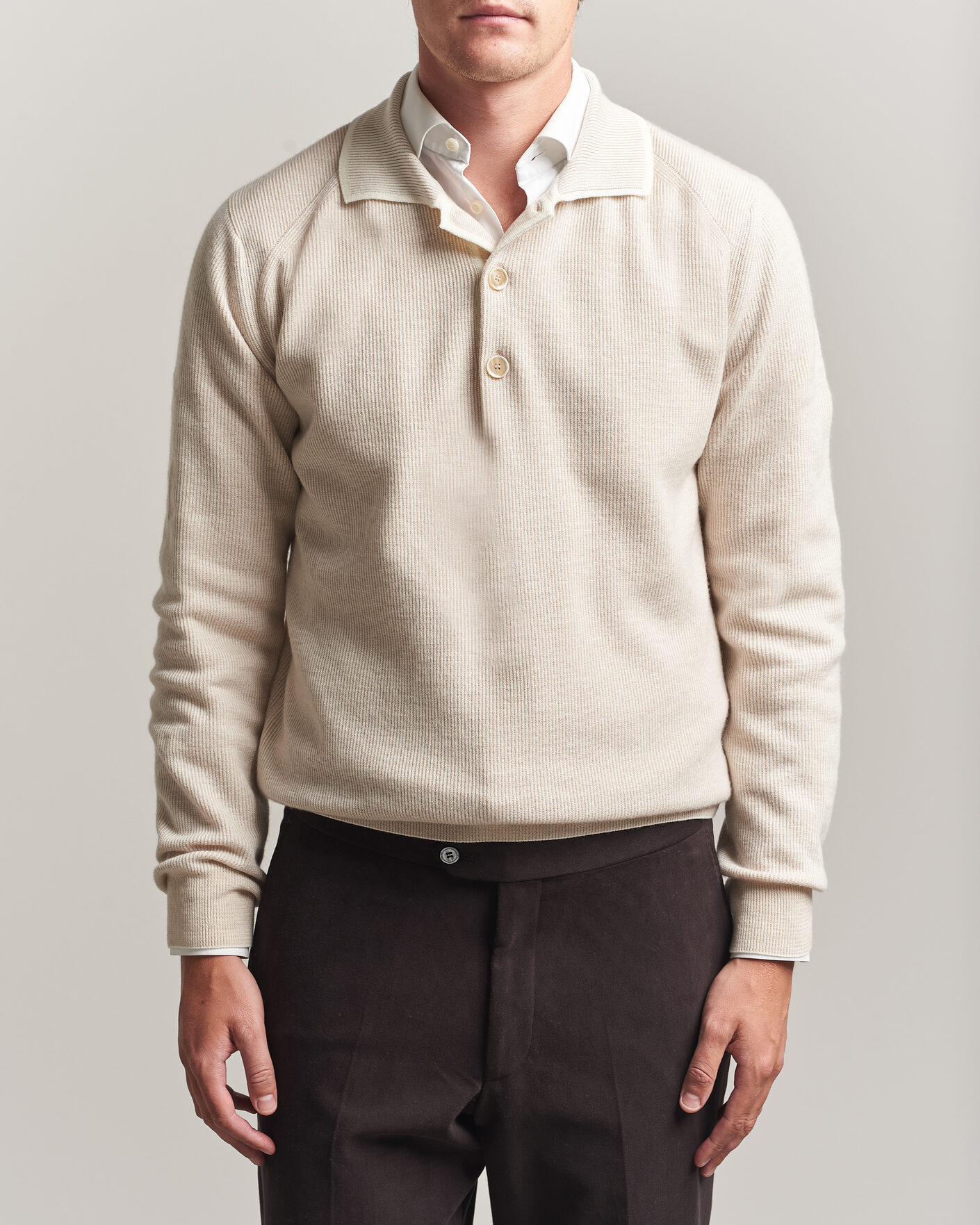Men | Sweaters & Knitwear | Brioni | Cashmere Rib Knitted Polo Light Beige