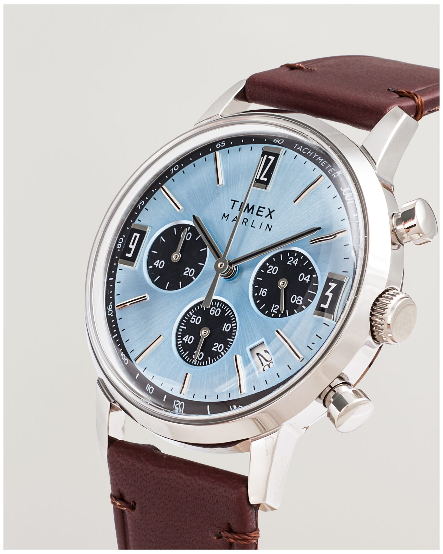 Men | Timex Marlin Quartz Chronograph Leather 40mm Ice Blue Dial | Timex | Marlin Quartz Chronograph Leather 40mm Ice Blue Dial