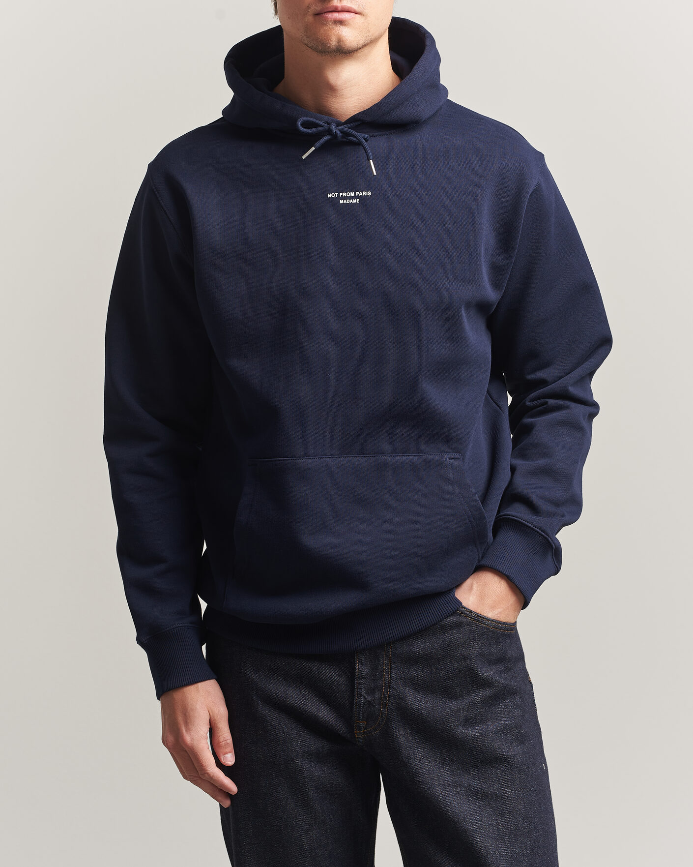 Drôle de Monsieur Classic Slogan Hoodie Navy at CareOfCarl.com