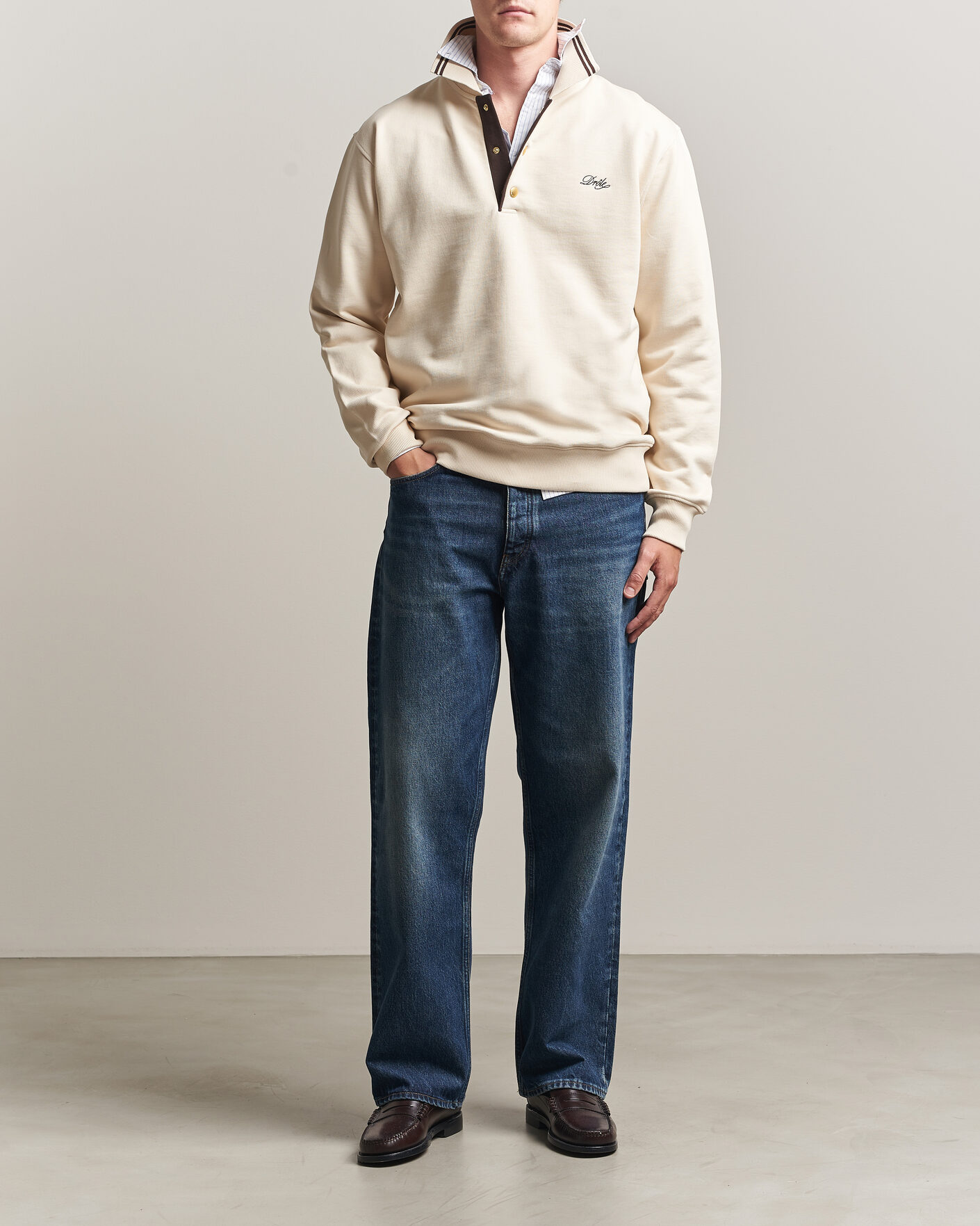 Men | Sweaters & Knitwear | Drôle de Monsieur | Tipped Rugger Light Sand