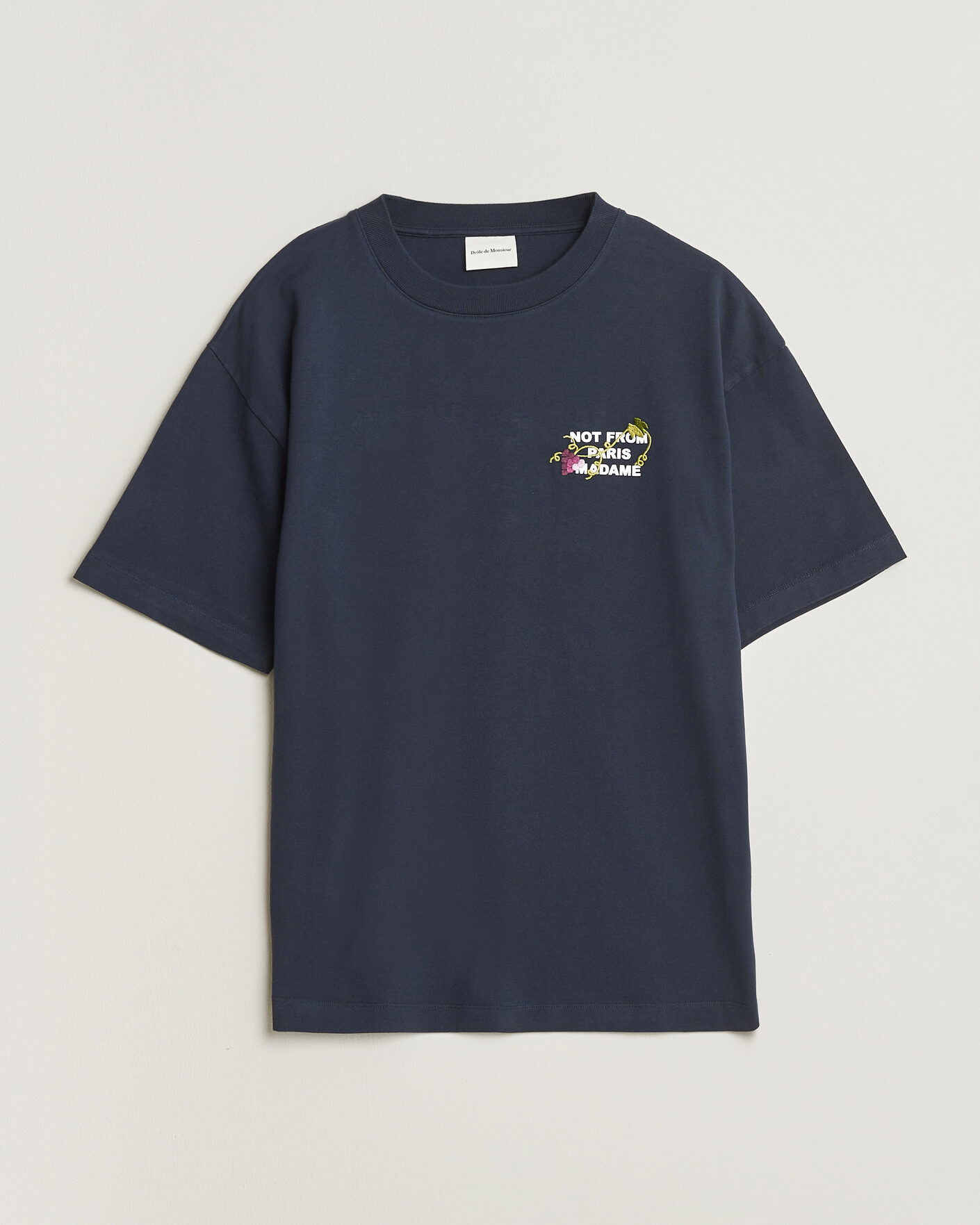 Men | T-Shirts | Drôle de Monsieur | Vine Embroidered Slogan T-Shirt Navy
