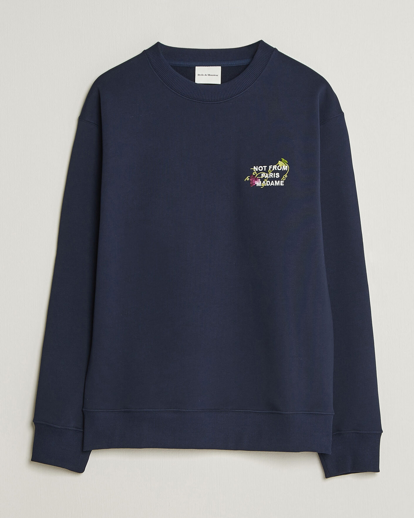 Men | Sweaters & Knitwear | Drôle de Monsieur | Vine Embroidered Slogan Sweatshirt Navy