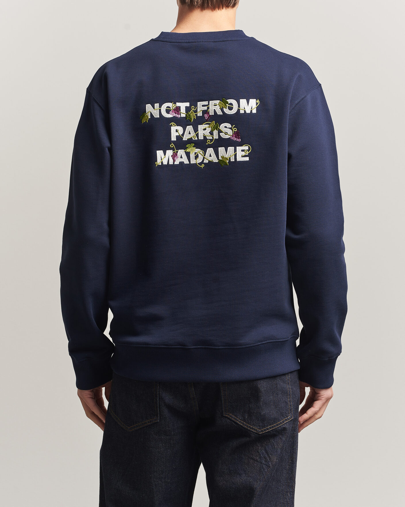Men | Sweaters & Knitwear | Drôle de Monsieur | Vine Embroidered Slogan Sweatshirt Navy
