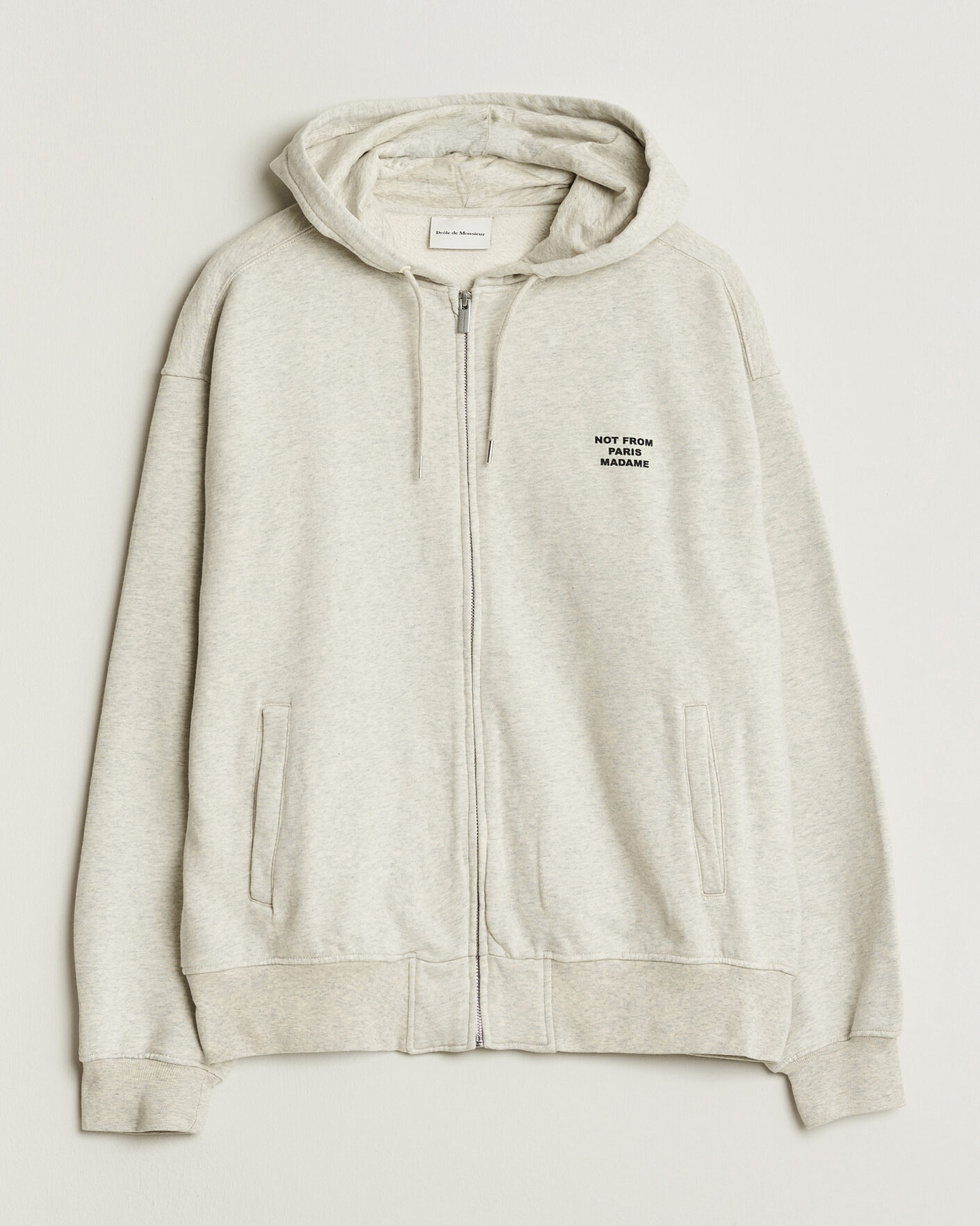 Men | Sweaters & Knitwear | Drôle de Monsieur | Slogan Full Zip Hoodie Grey