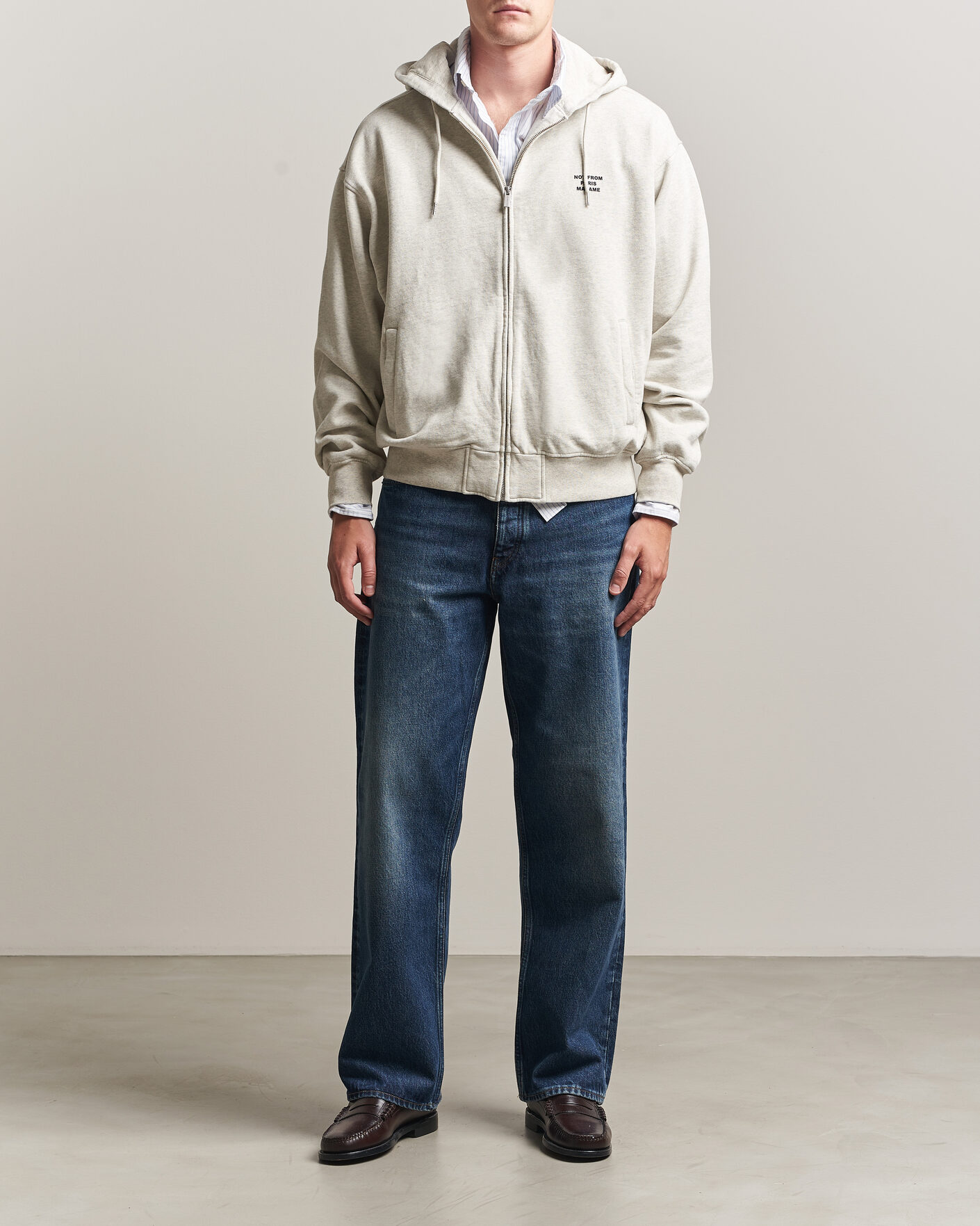 Men | Sweaters & Knitwear | Drôle de Monsieur | Slogan Full Zip Hoodie Grey