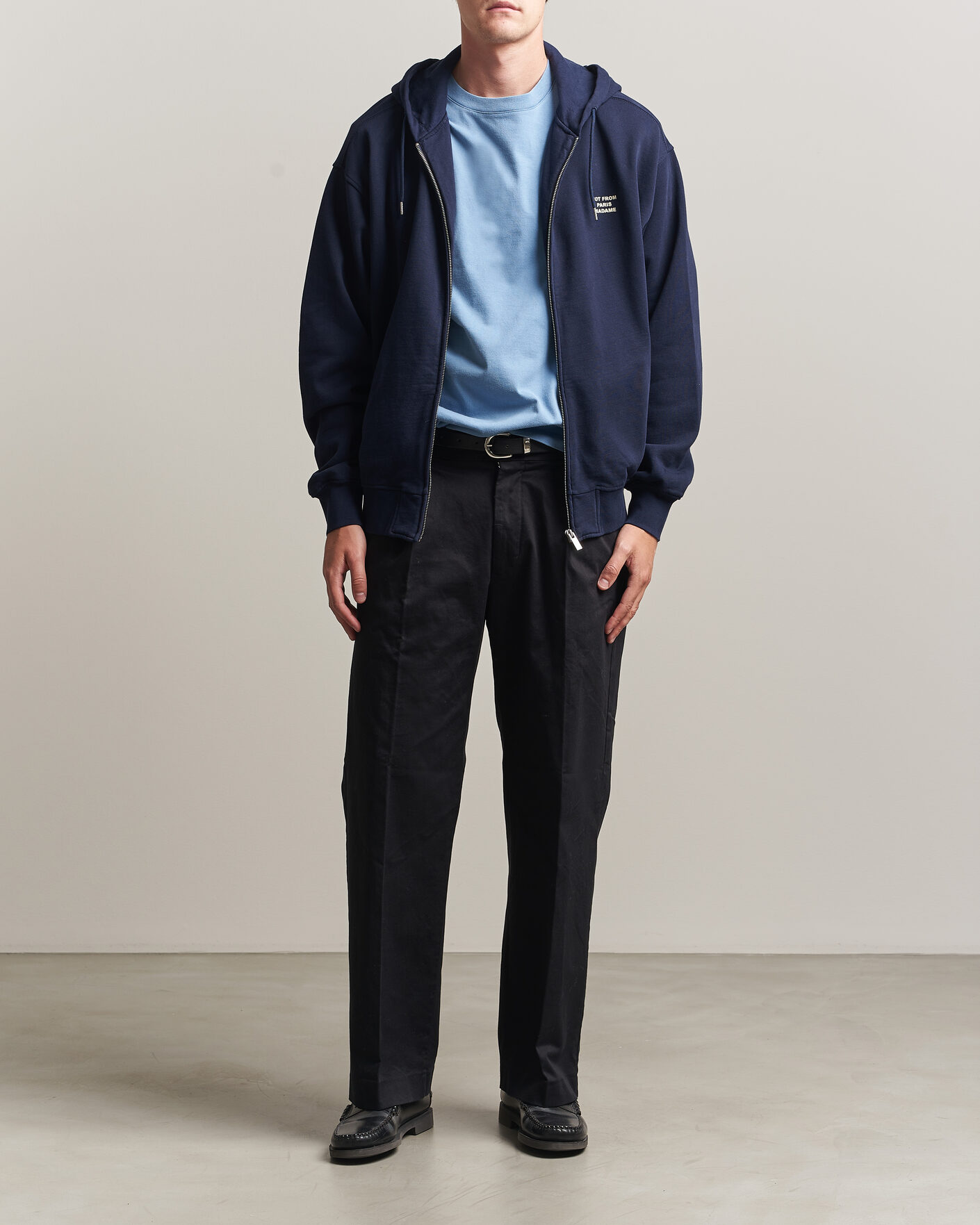 Men | Sweaters & Knitwear | Drôle de Monsieur | Slogan Full Zip Hoodie Navy