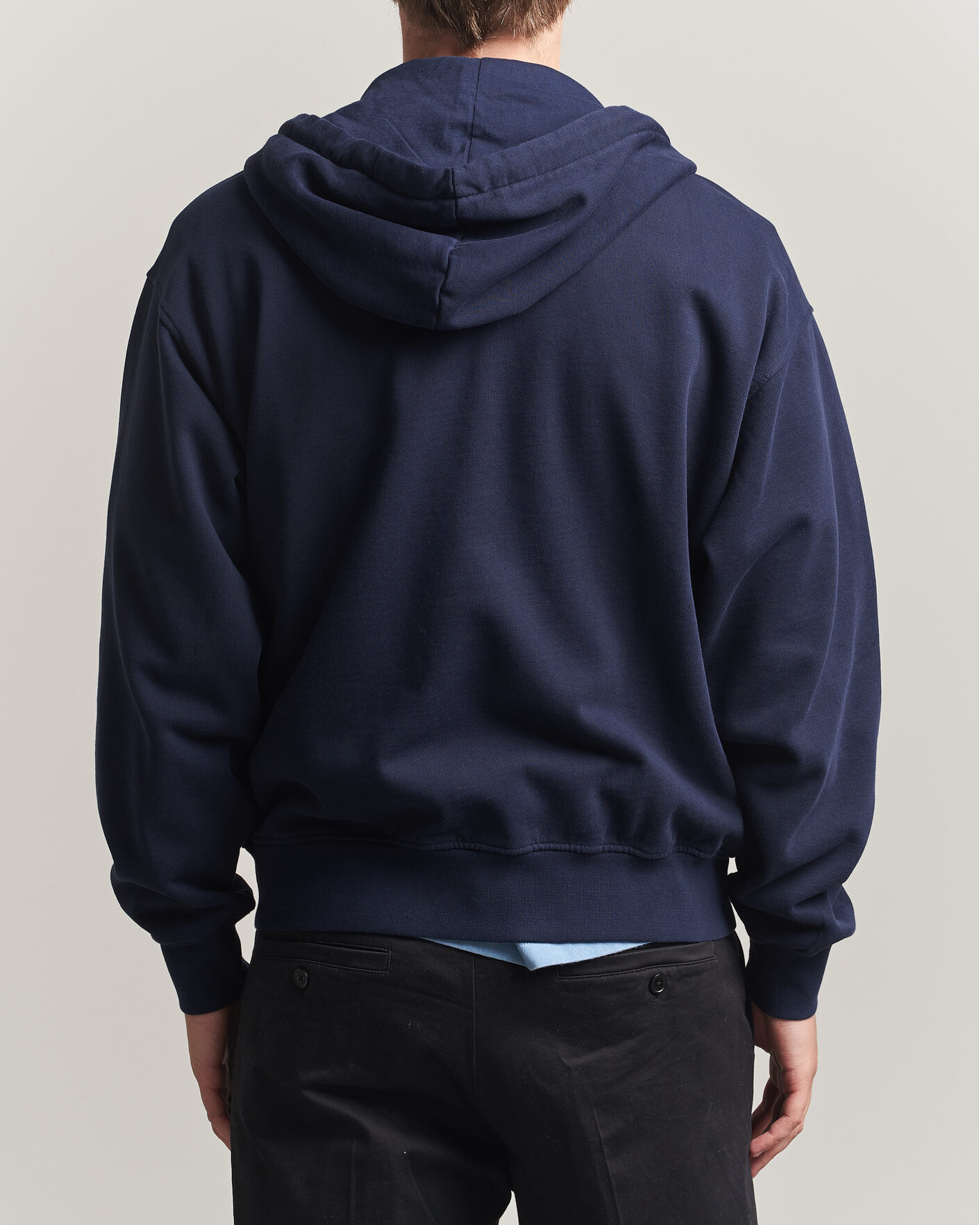 Men | Sweaters & Knitwear | Drôle de Monsieur | Slogan Full Zip Hoodie Navy