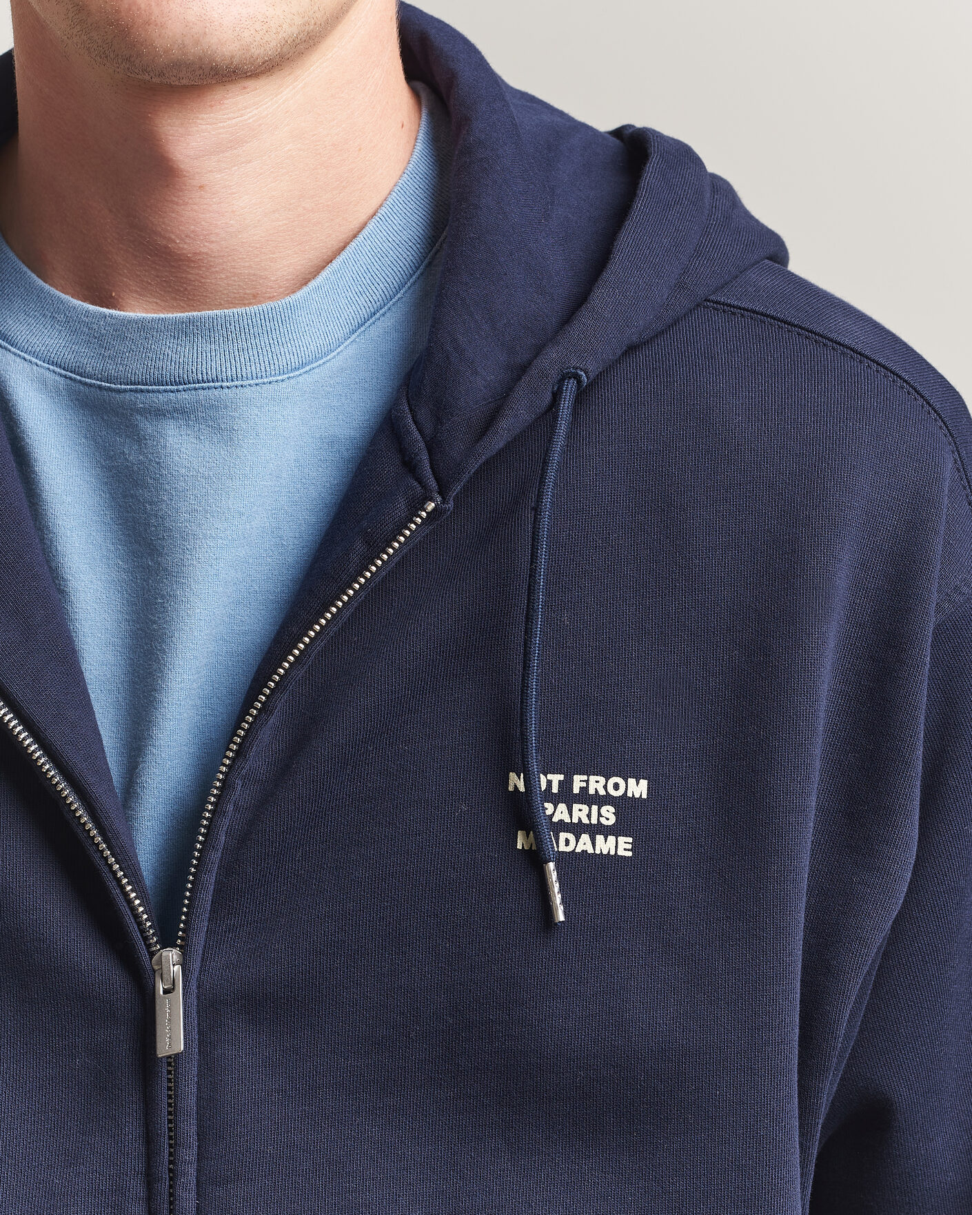 Men | Sweaters & Knitwear | Drôle de Monsieur | Slogan Full Zip Hoodie Navy