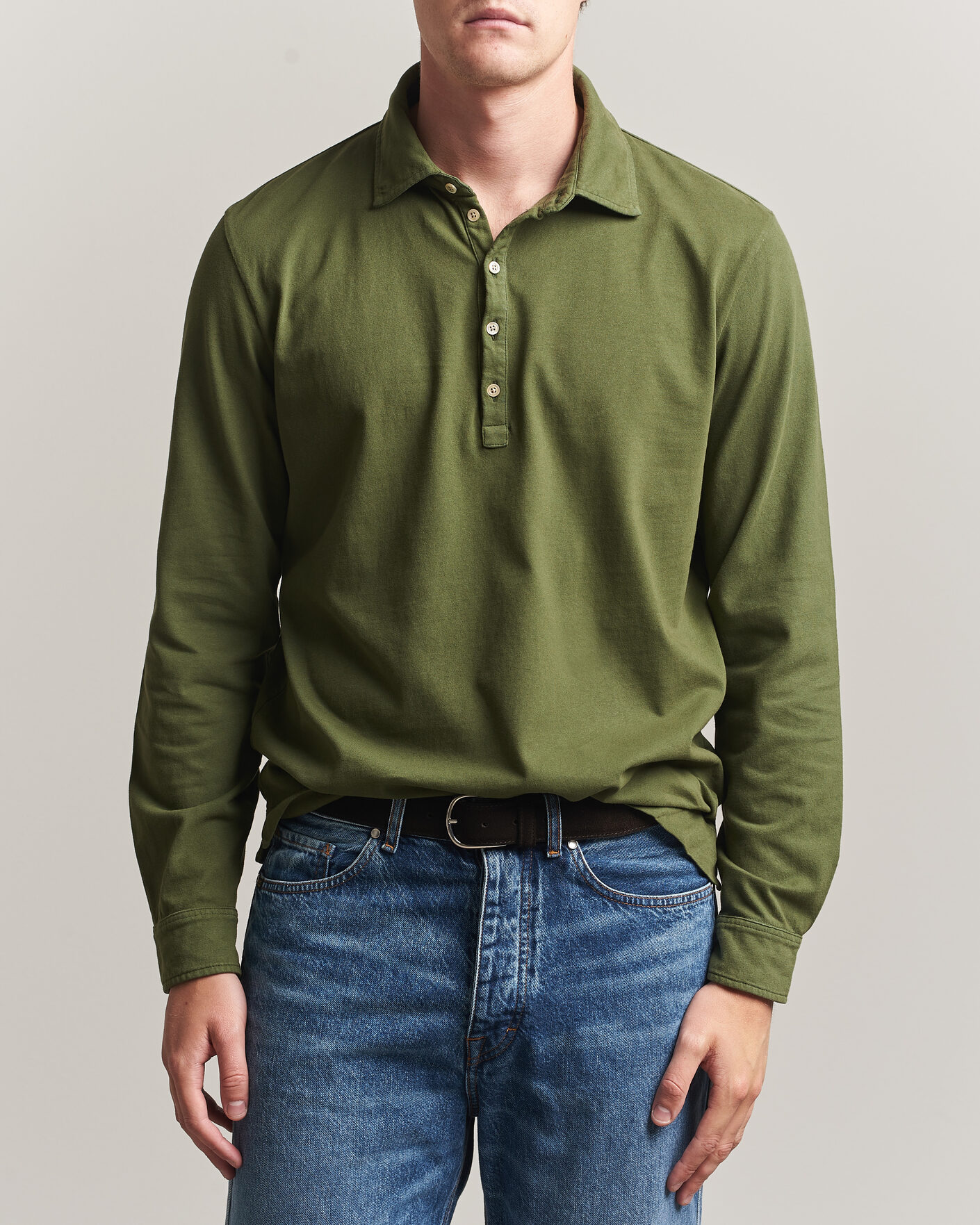 Men | Polo Shirts | Massimo Alba | Raya Long Sleeve Polo Moss Green