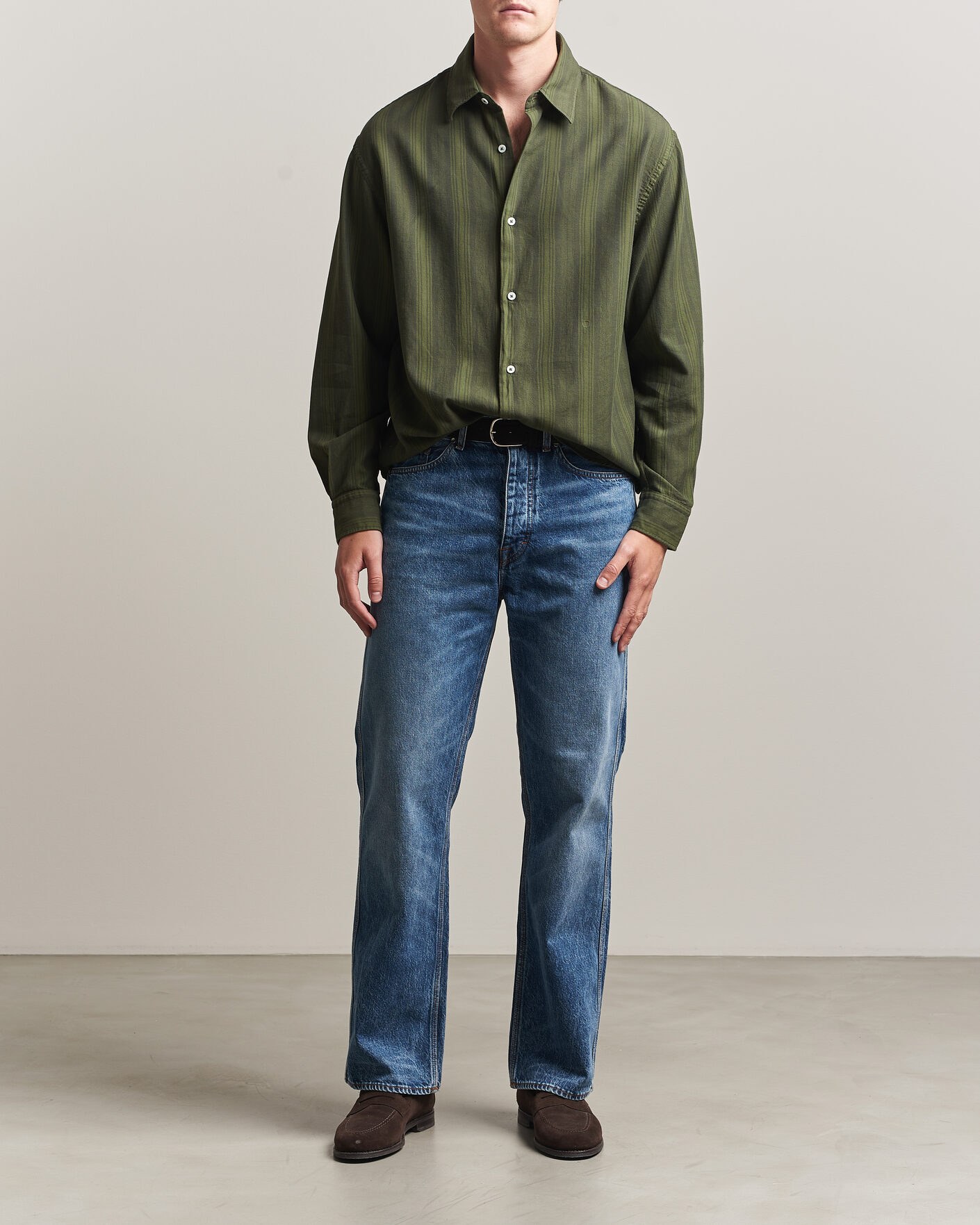 Men | Shirts | Massimo Alba | Boxy Striped Cotton Shirt Moss Green