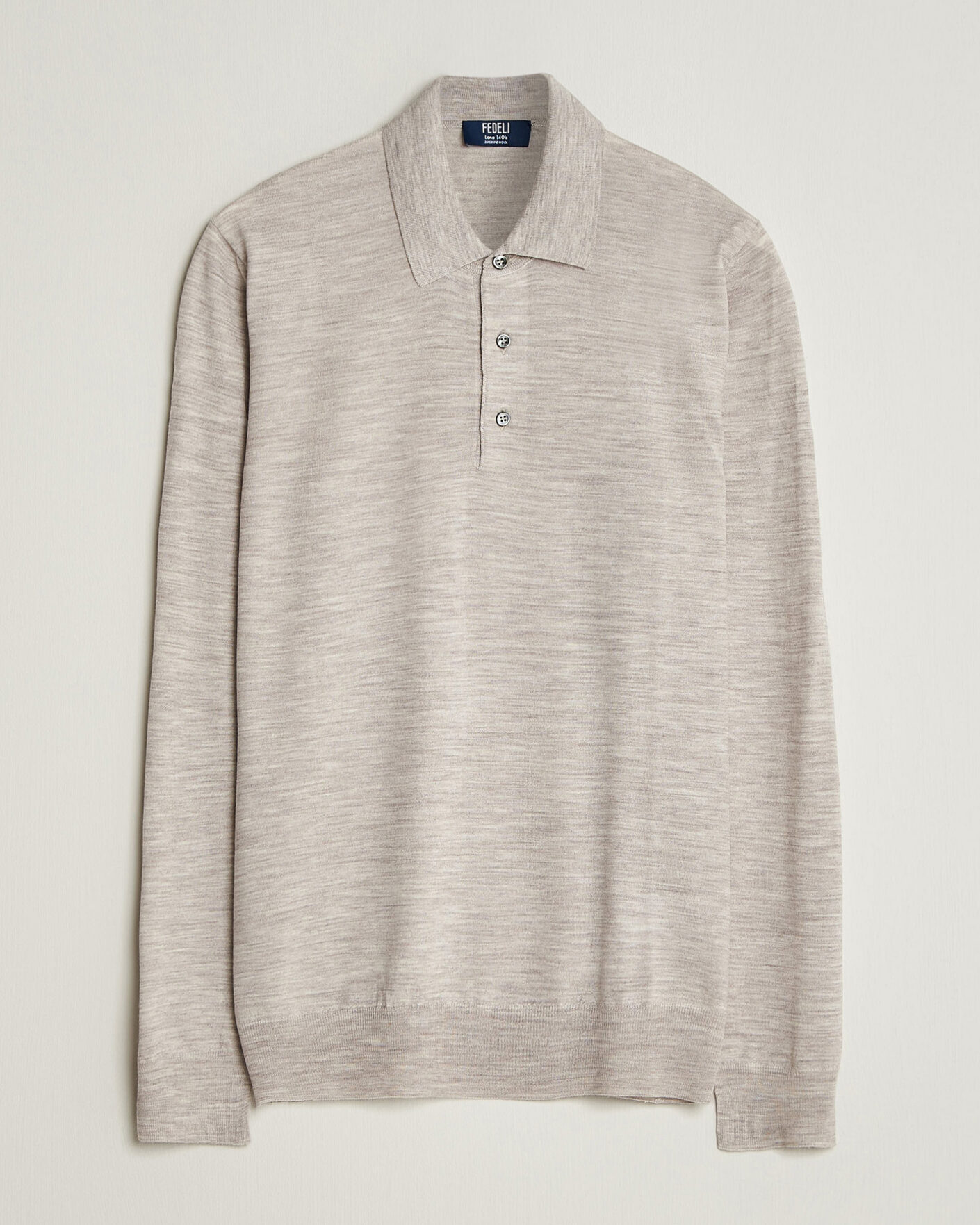 Men | Sweaters & Knitwear | Fedeli | 140s Fine Wool Long Sleeve Polo Beige Melange
