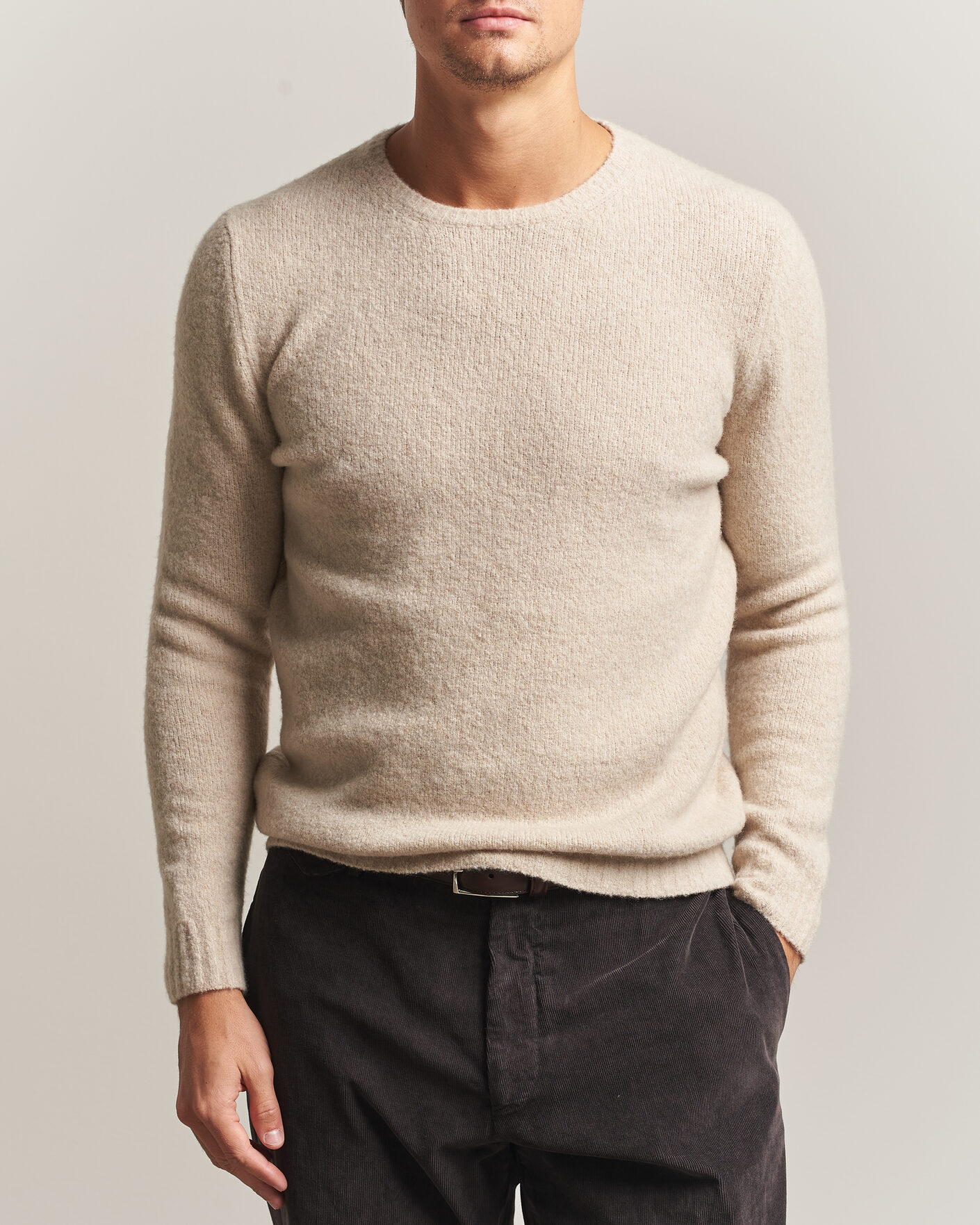 Men | Sweaters & Knitwear | Fedeli | Cashmere Blend Boucle Sweater Light Grey