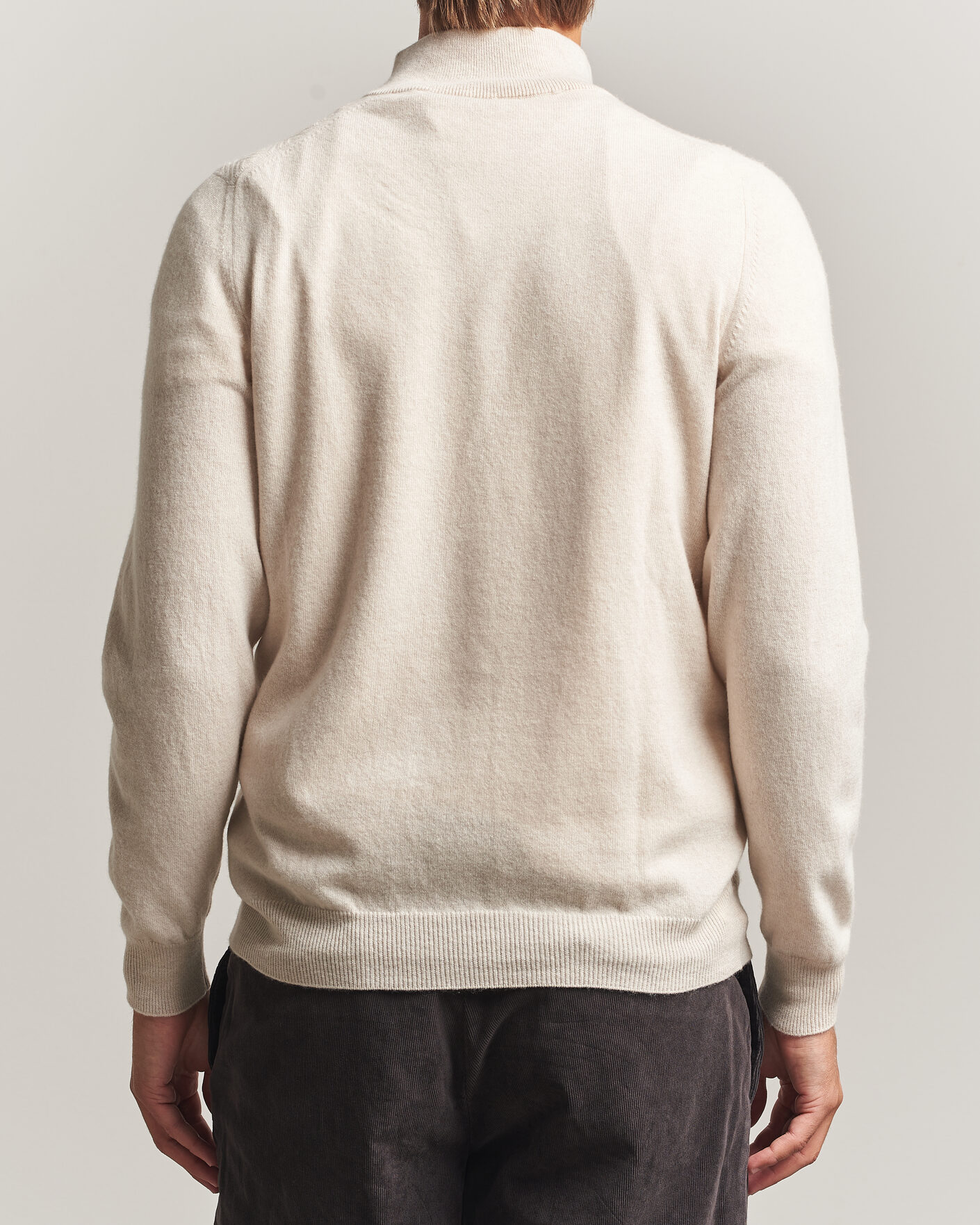 Men | Sweaters & Knitwear | Fedeli | Wool/Cashmere Chevron Half Zip Light Beige