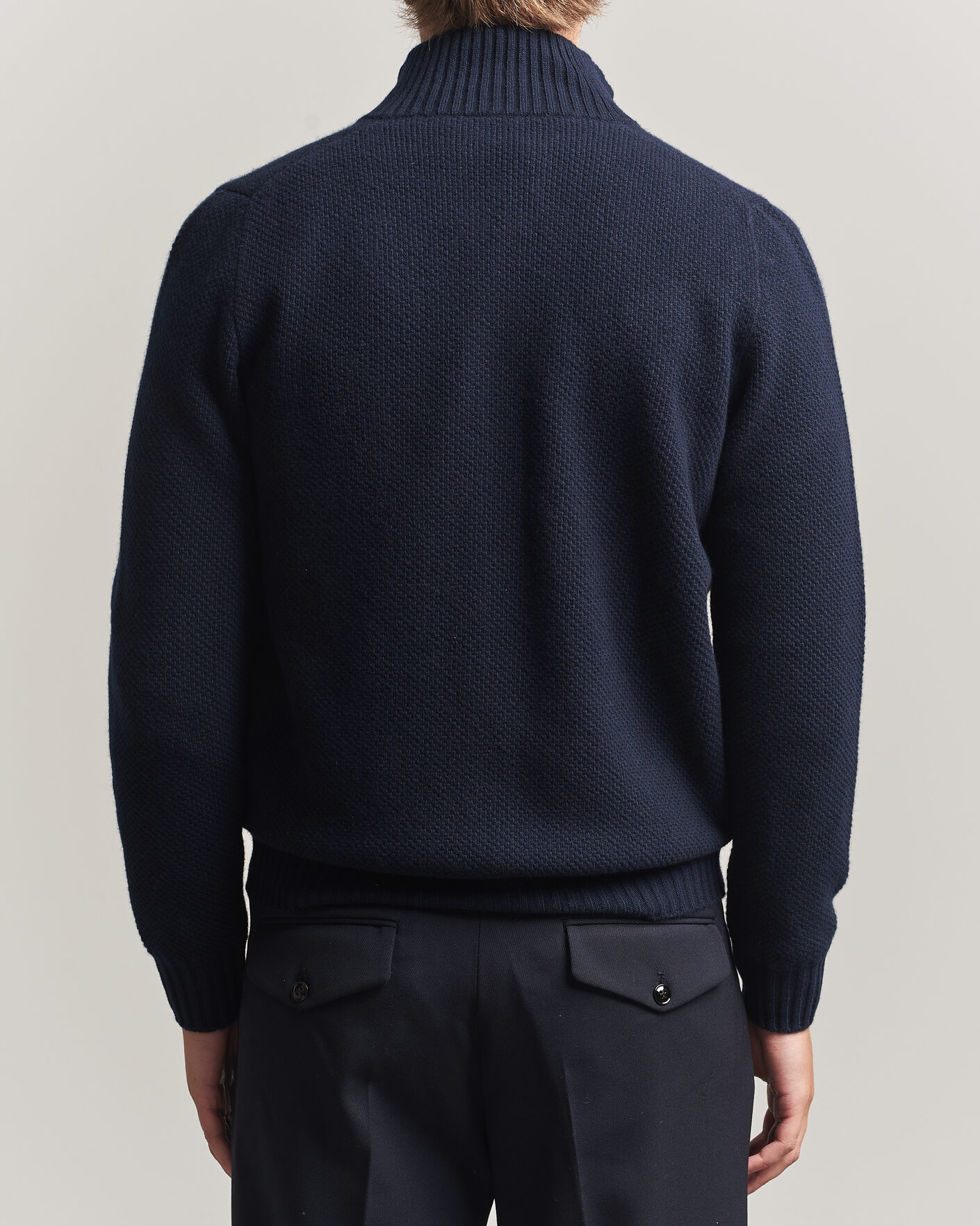Men | Sweaters & Knitwear | Fedeli | Wool/Cashmere Honeycomb Full Zip Navy