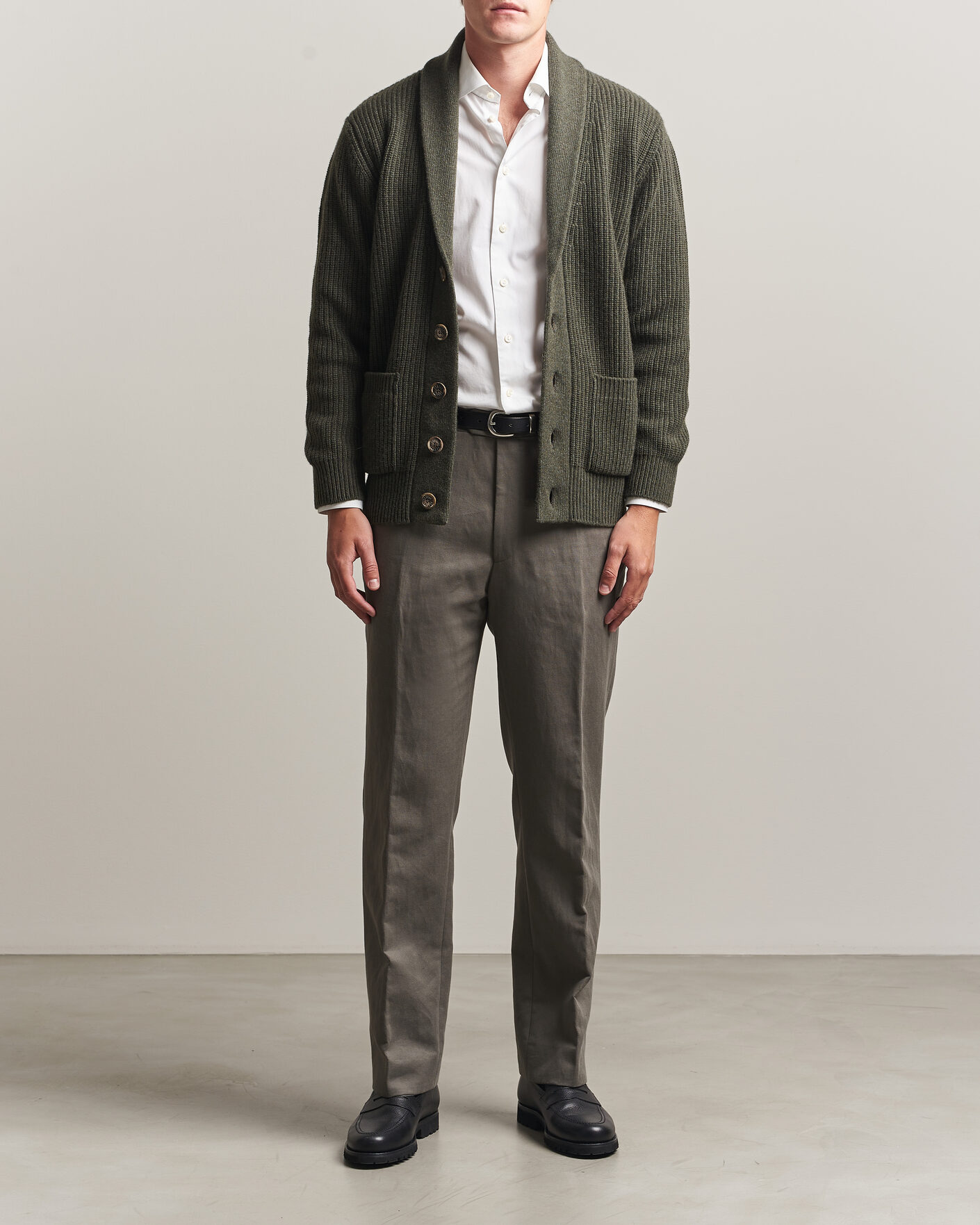 Men | Sweaters & Knitwear | Fedeli | Wool/Cashmere Shawl Cardigan Forest Green
