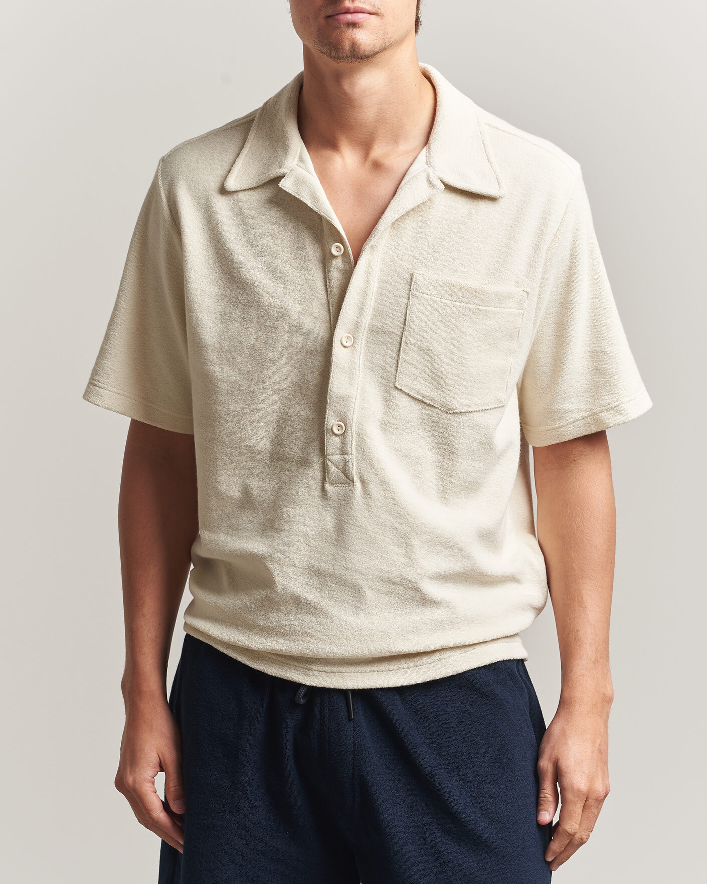 Men | Polo Shirts | OAS | Novo Regular Fit Terry Polo Ecru