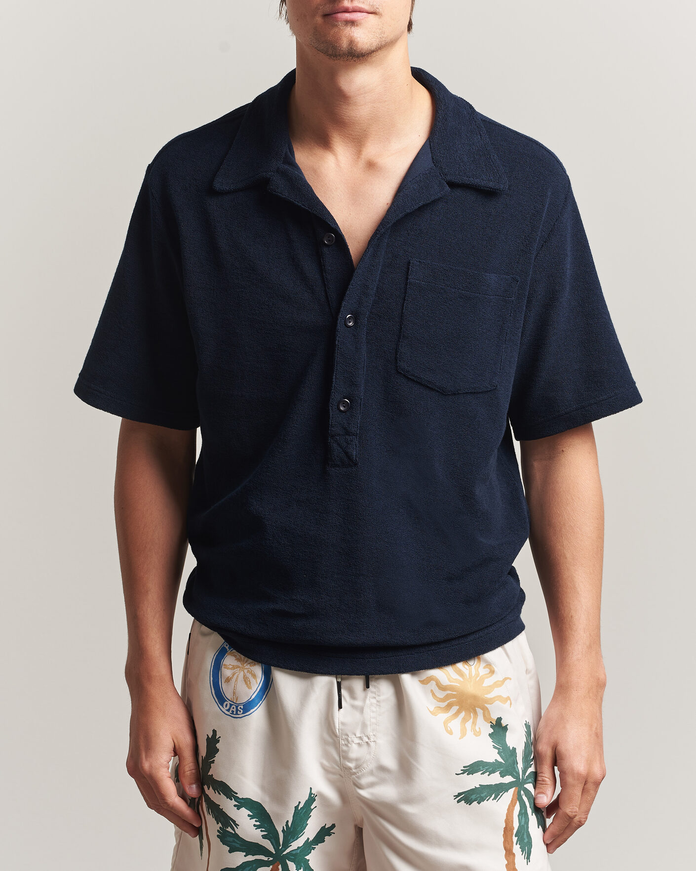 Men | Polo Shirts | OAS | Novo Regular Fit Terry Polo Dark Blue