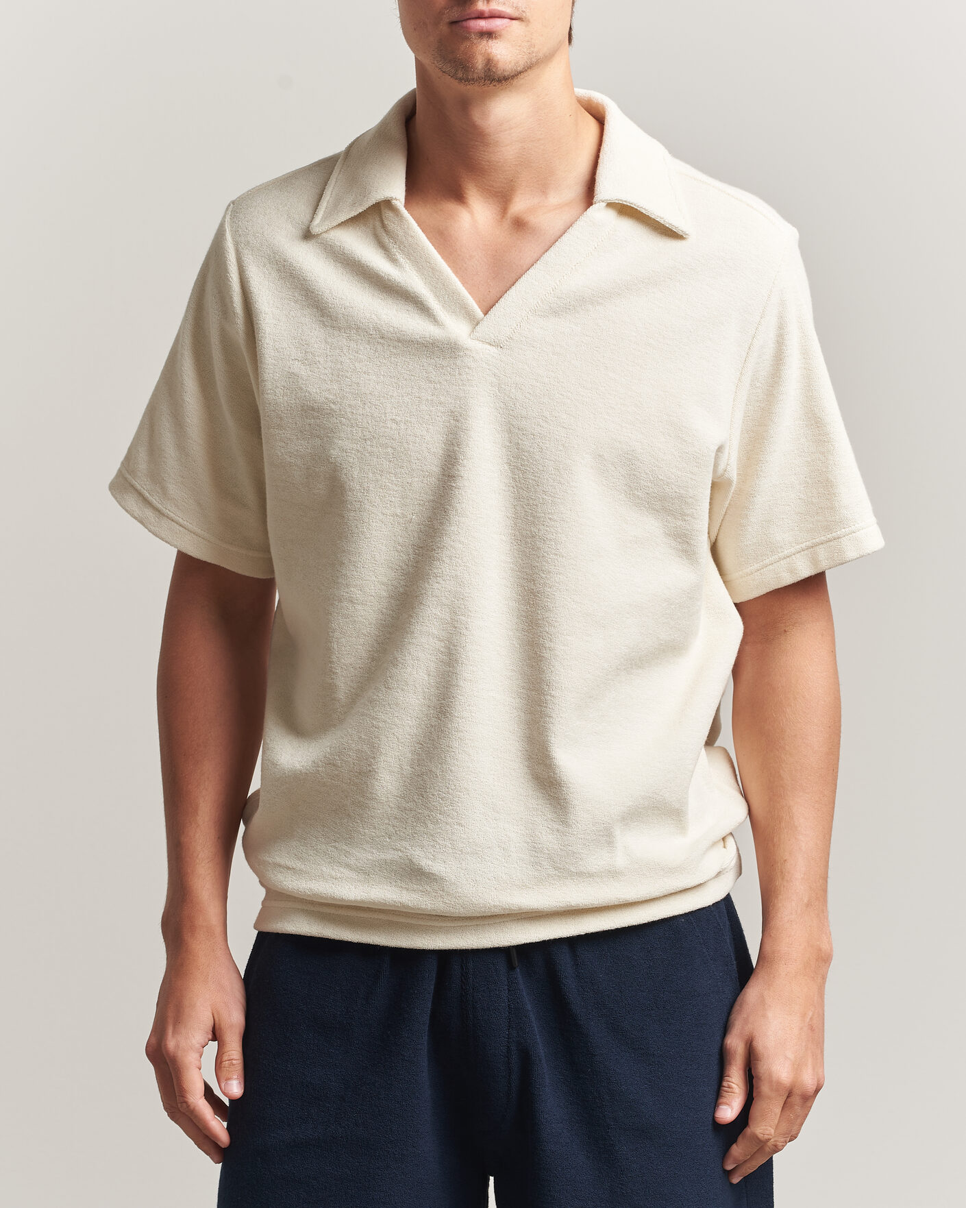 Men | Polo Shirts | OAS | Serif Regular Fit Terry Open Collar Polo Ecru