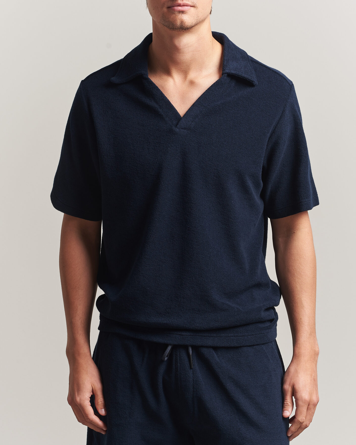 Men | Polo Shirts | OAS | Serif Regular Fit Terry Open Collar Polo Dark Blue