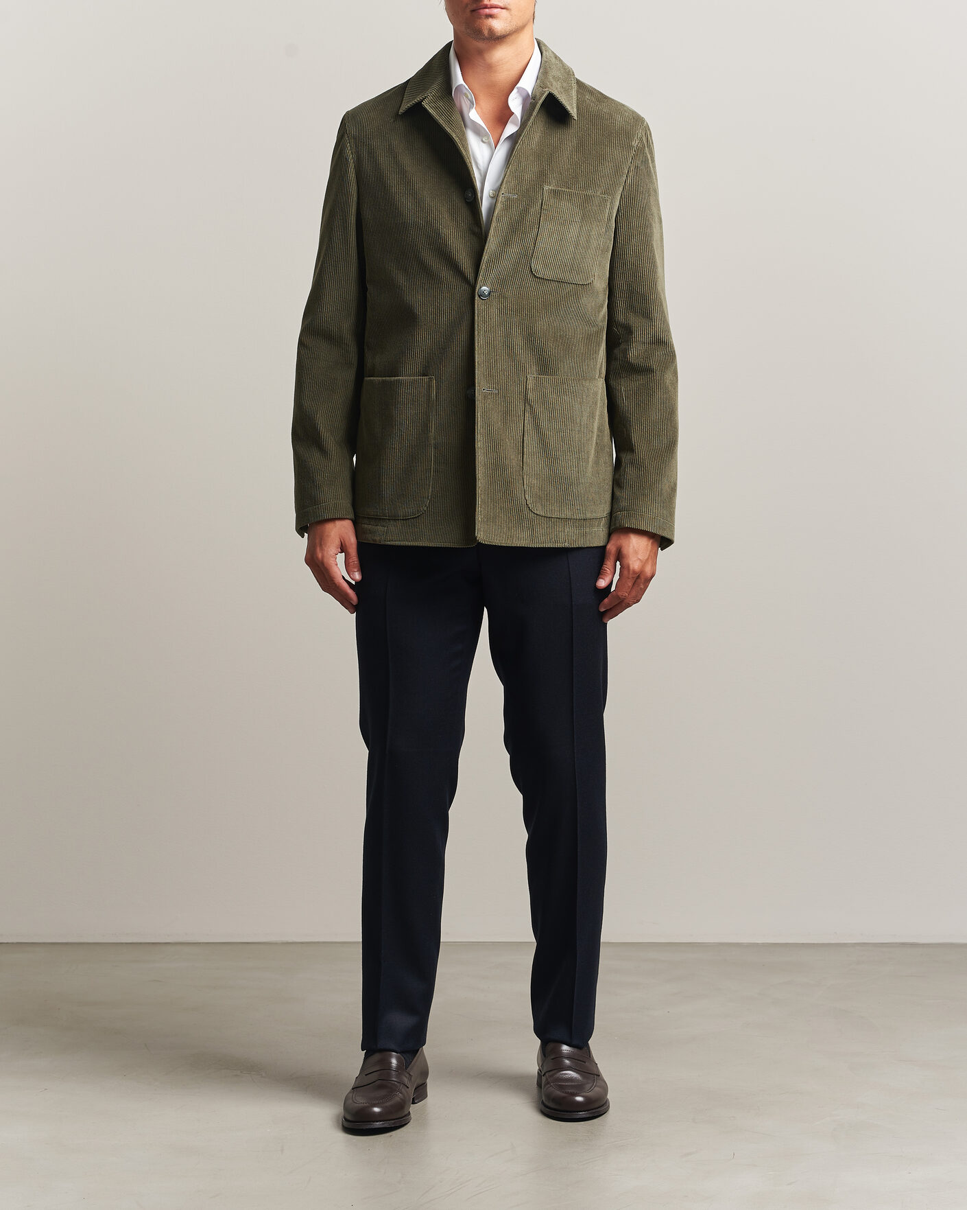 Men | Coats & Jackets | Canali | Corduroy Chore Jacket Olive